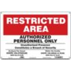 Restricted Area: Authorized Personnel Only Unauthorized Presence Constitutes A Breach Of Security On Board Vessel 33Cfr 104.270(C)(6) Isps Part B 9.20 Within The Facility 33Cfr 105.260(B)&(C)(6) Isps Part B 15.23 Signs