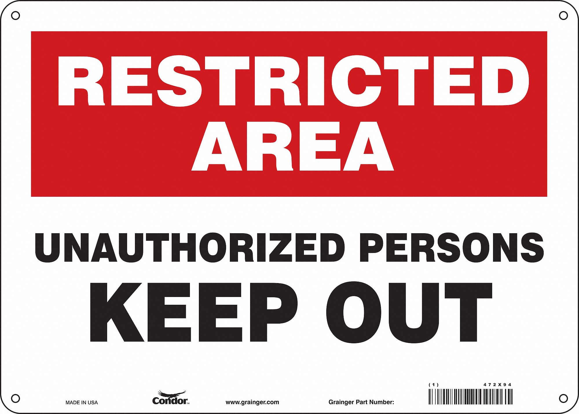 Safety Sign: Polyethylene, Mounting Holes Sign Mounting, 10 in x 14 in Nominal Sign Size, Wall