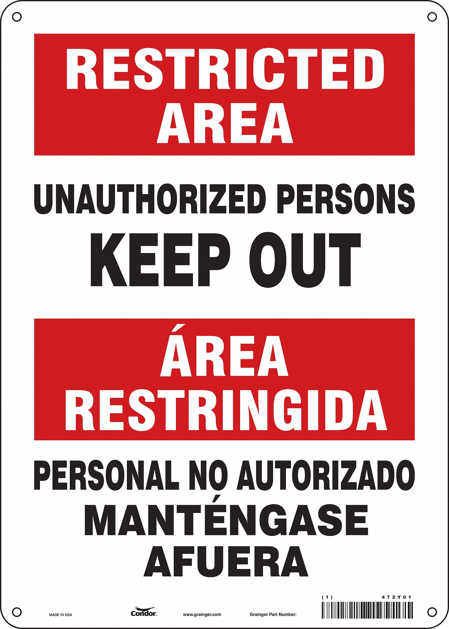 Safety Sign: Aluminum, Mounting Holes Sign Mounting, 14 in x 10 in Nominal Sign Size, 0.032 in Thick