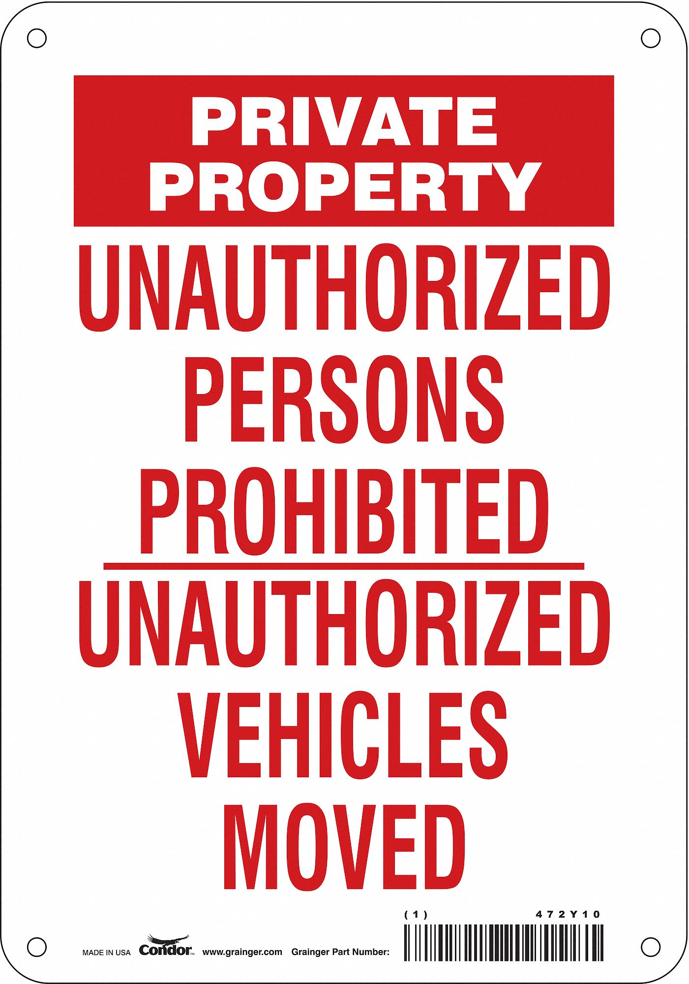 Safety Sign: Aluminum, Mounting Holes Sign Mounting, 10 in x 7 in Nominal Sign Size, 0.032 in Thick
