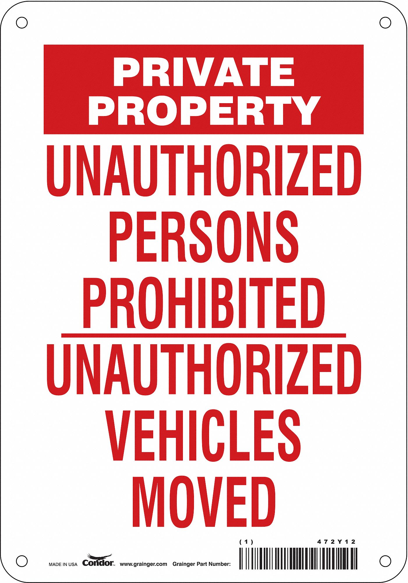 Safety Sign: Polyethylene, Mounting Holes Sign Mounting, 10 in x 7 in Nominal Sign Size