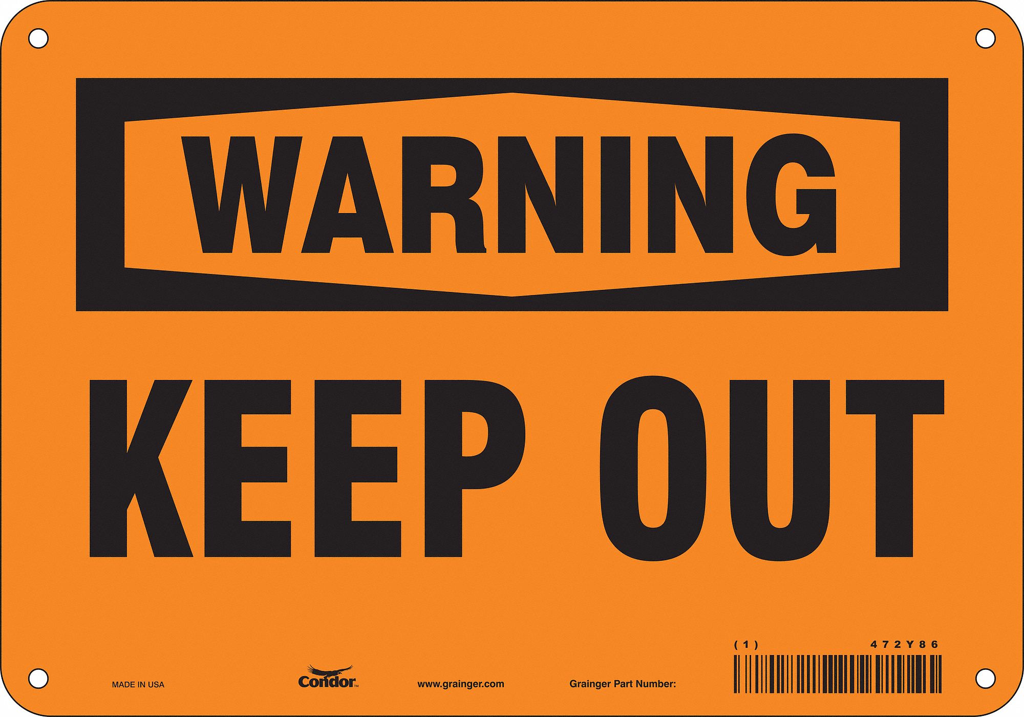 Safety Sign: Aluminum, Mounting Holes Sign Mounting, 7 in x 10 in Nominal Sign Size, 0.032 in Thick