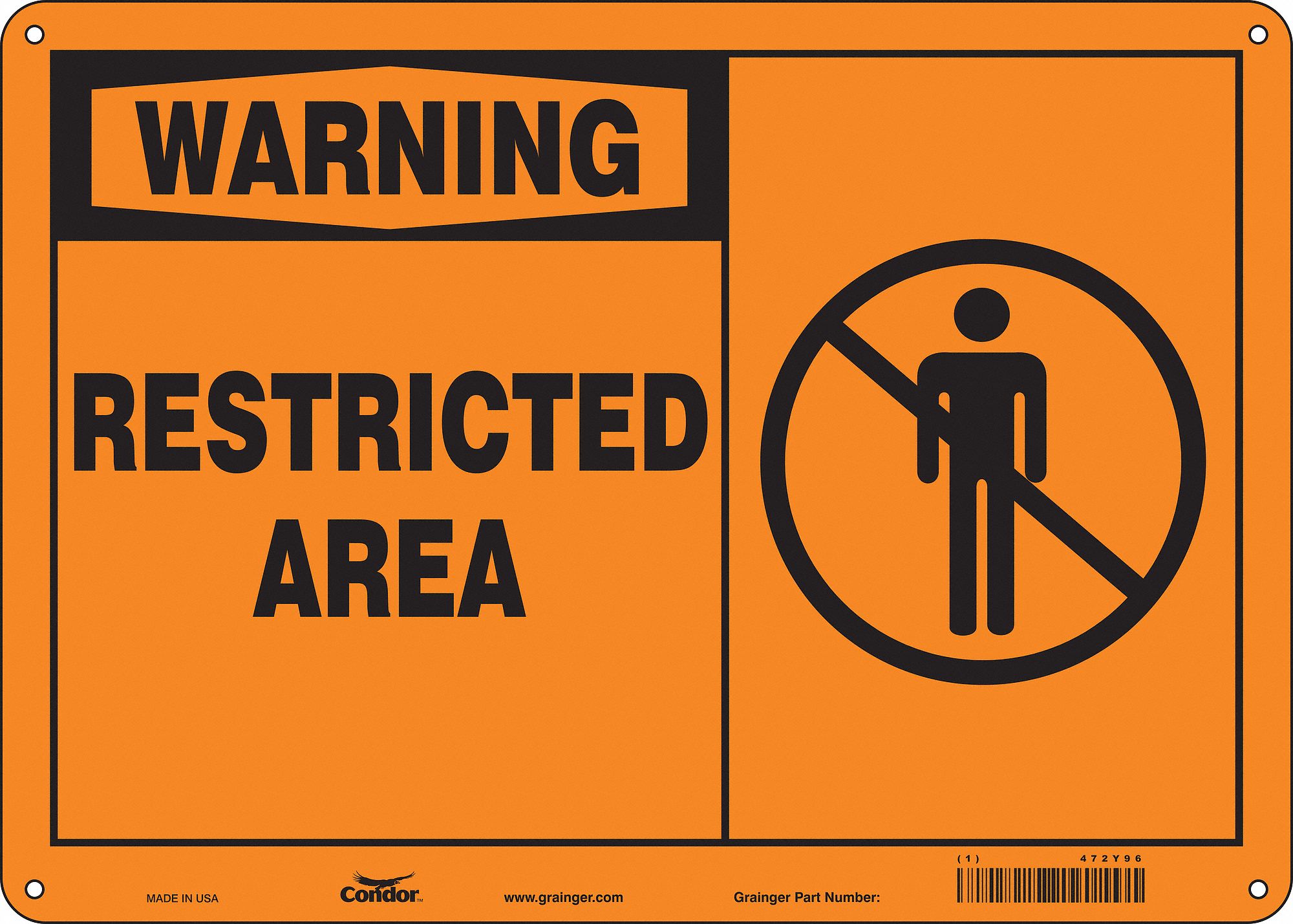 Safety Sign: Polyethylene, Mounting Holes Sign Mounting, 10 in x 14 in Nominal Sign Size, Warning