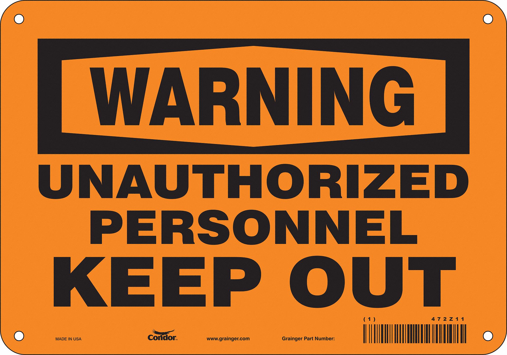 Safety Sign: Polyethylene, Mounting Holes Sign Mounting, 7 in x 10 in Nominal Sign Size, Warning