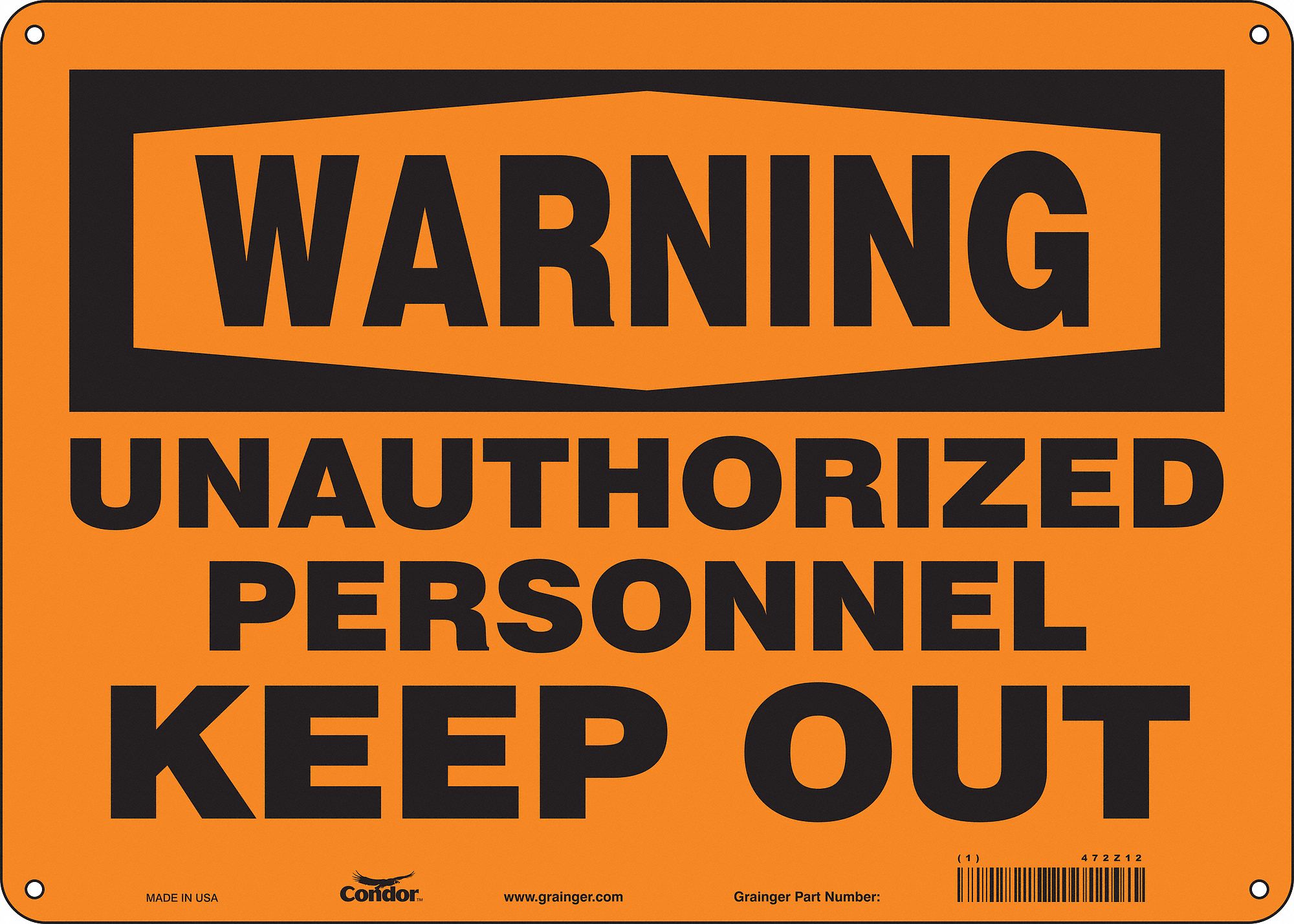 Safety Sign: Polyethylene, Mounting Holes Sign Mounting, 10 in x 14 in Nominal Sign Size, Warning