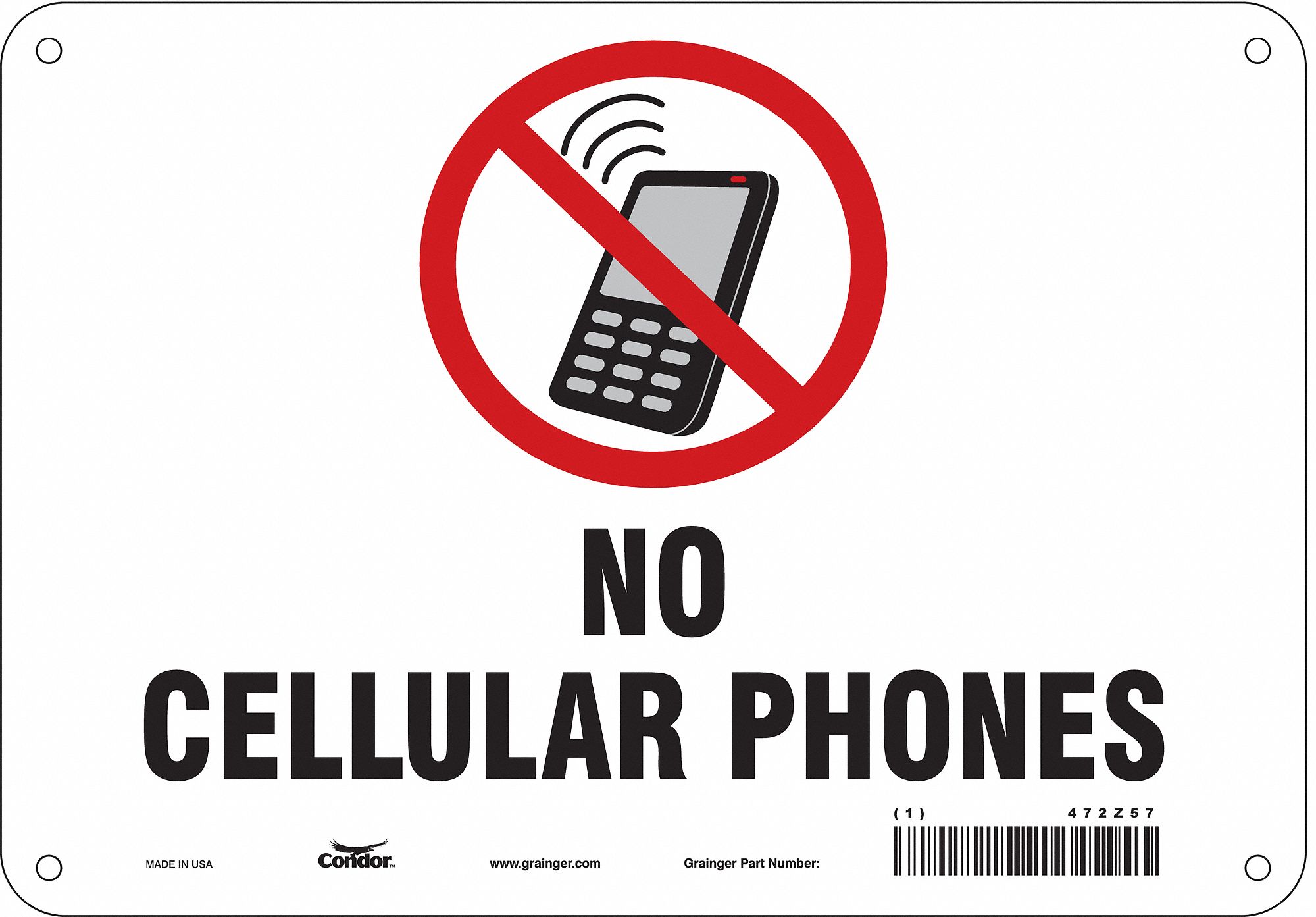 Safety Sign: Aluminum, Mounting Holes Sign Mounting, 7 in x 10 in Nominal Sign Size, 0.032 in Thick