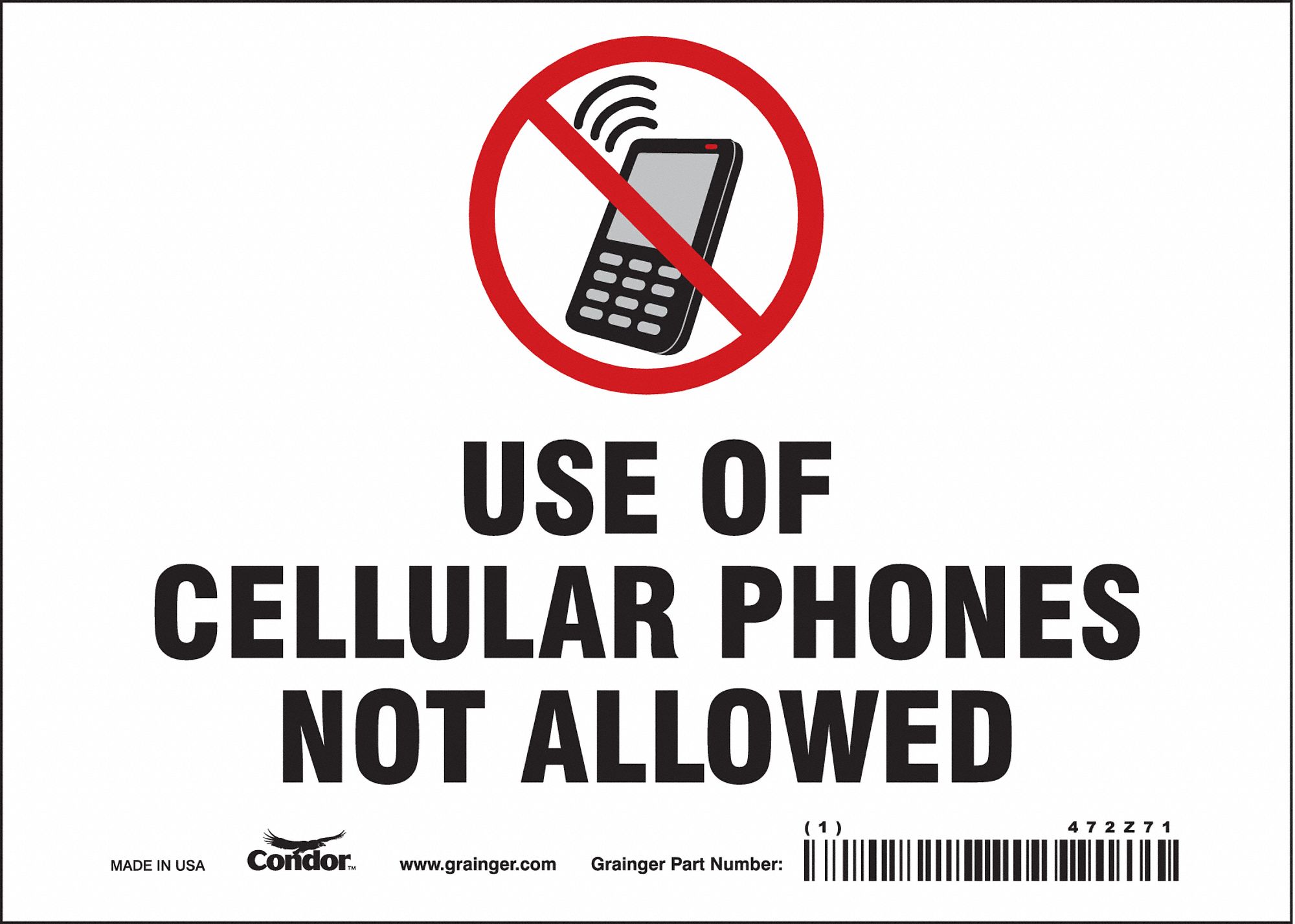 Safety Sign: Vinyl, Adhesive Sign Mounting, 5 in x 7 in Nominal Sign Size, Not Retroreflective