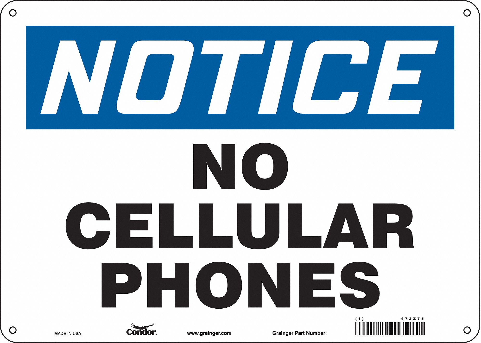 Safety Sign: Aluminum, Mounting Holes Sign Mounting, 10 in x 14 in Nominal Sign Size
