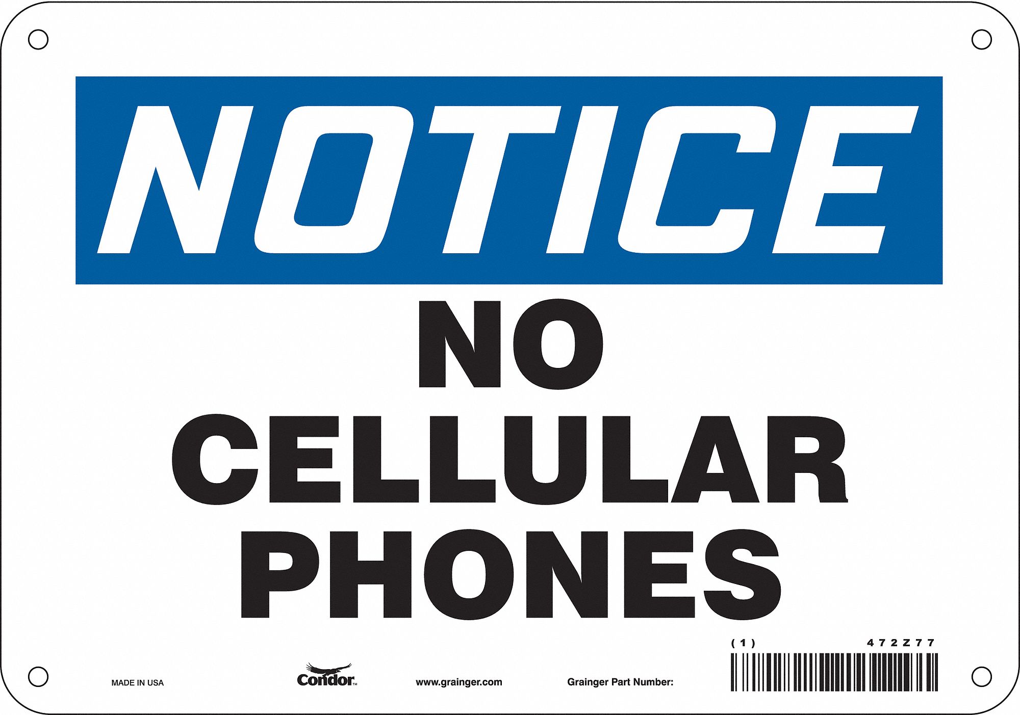 Safety Sign: Polyethylene, Mounting Holes Sign Mounting, 7 in x 10 in Nominal Sign Size