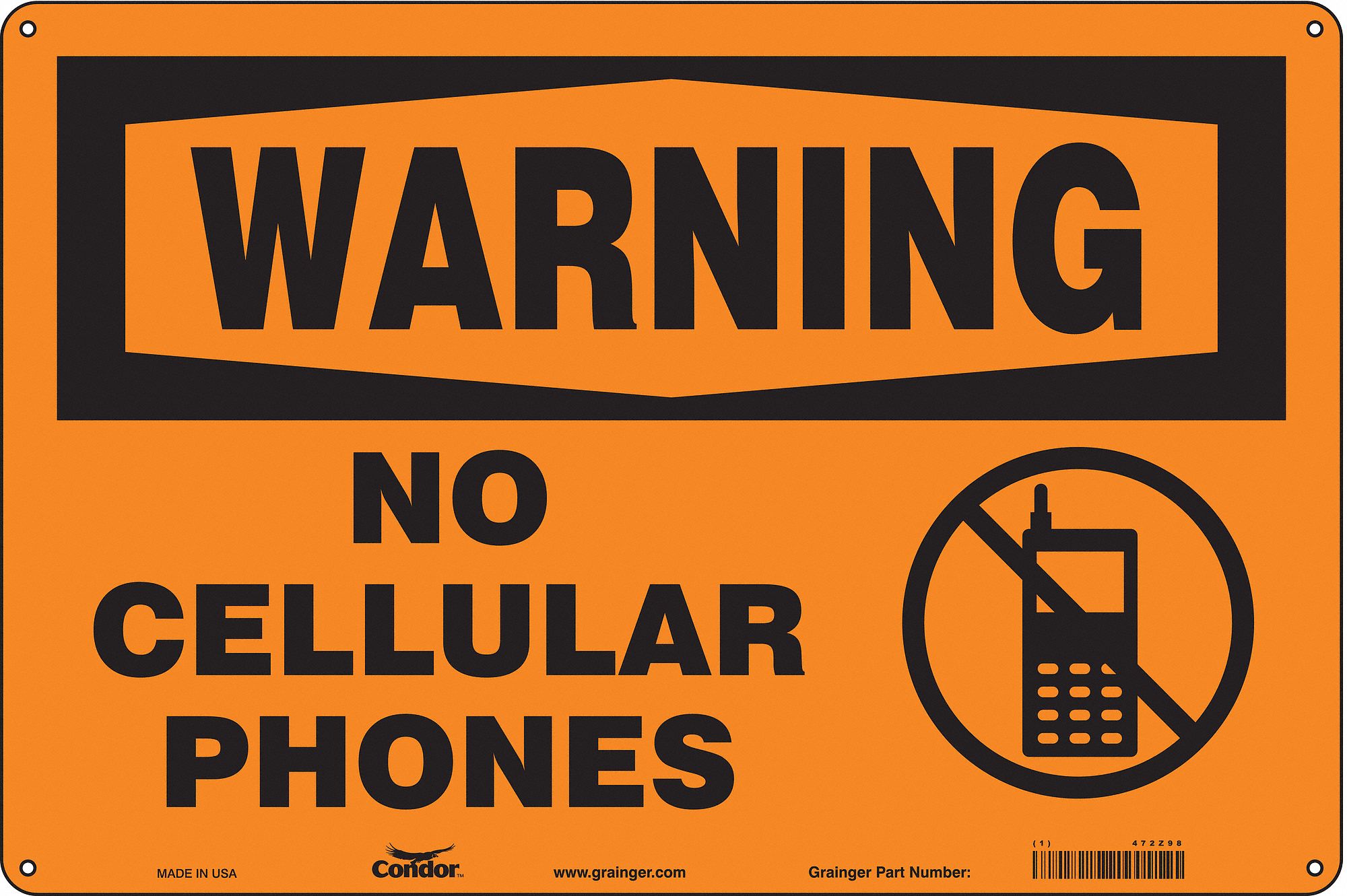 Safety Sign: Polyethylene, Mounting Holes Sign Mounting, 12 in x 18 in Nominal Sign Size, Warning