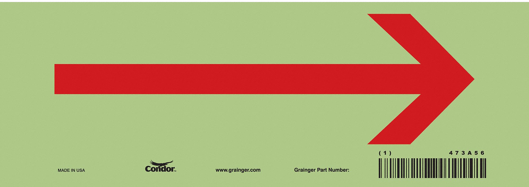 SAFETY SIGN, GLOW VINYL, ADHESIVE MOUNT, 3½ IN X 10 IN NOMINAL SIGN SIZE, 0.01 IN THICK, RIGHT ARROW