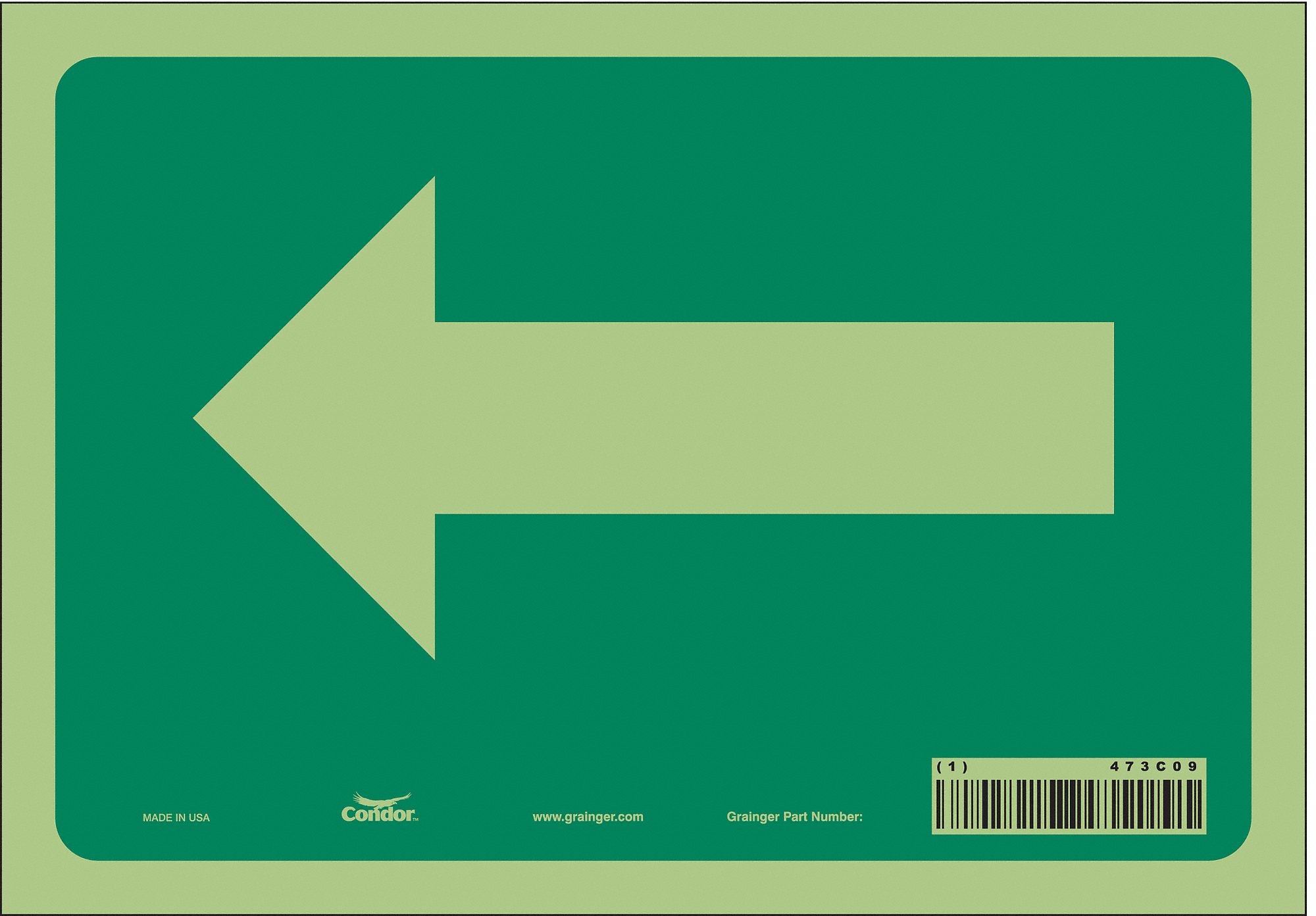 Safety Sign: Glow Vinyl, Adhesive Sign Mounting, 7 in x 10 in Nominal Sign Size, Not Retroreflective
