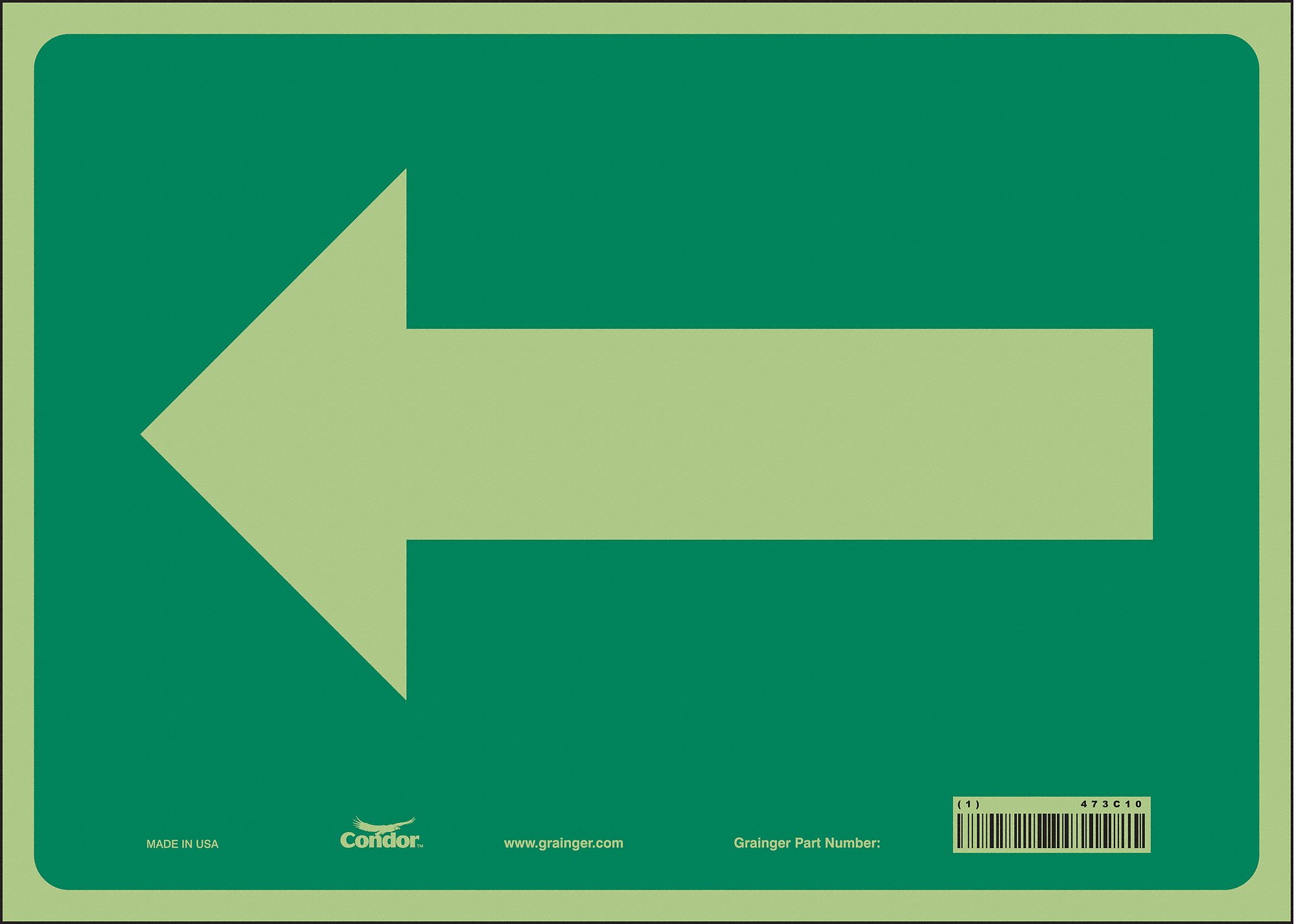 Safety Sign: Glow Vinyl, Adhesive Sign Mounting, 10 in x 14 in Nominal Sign Size, Glow In The Dark