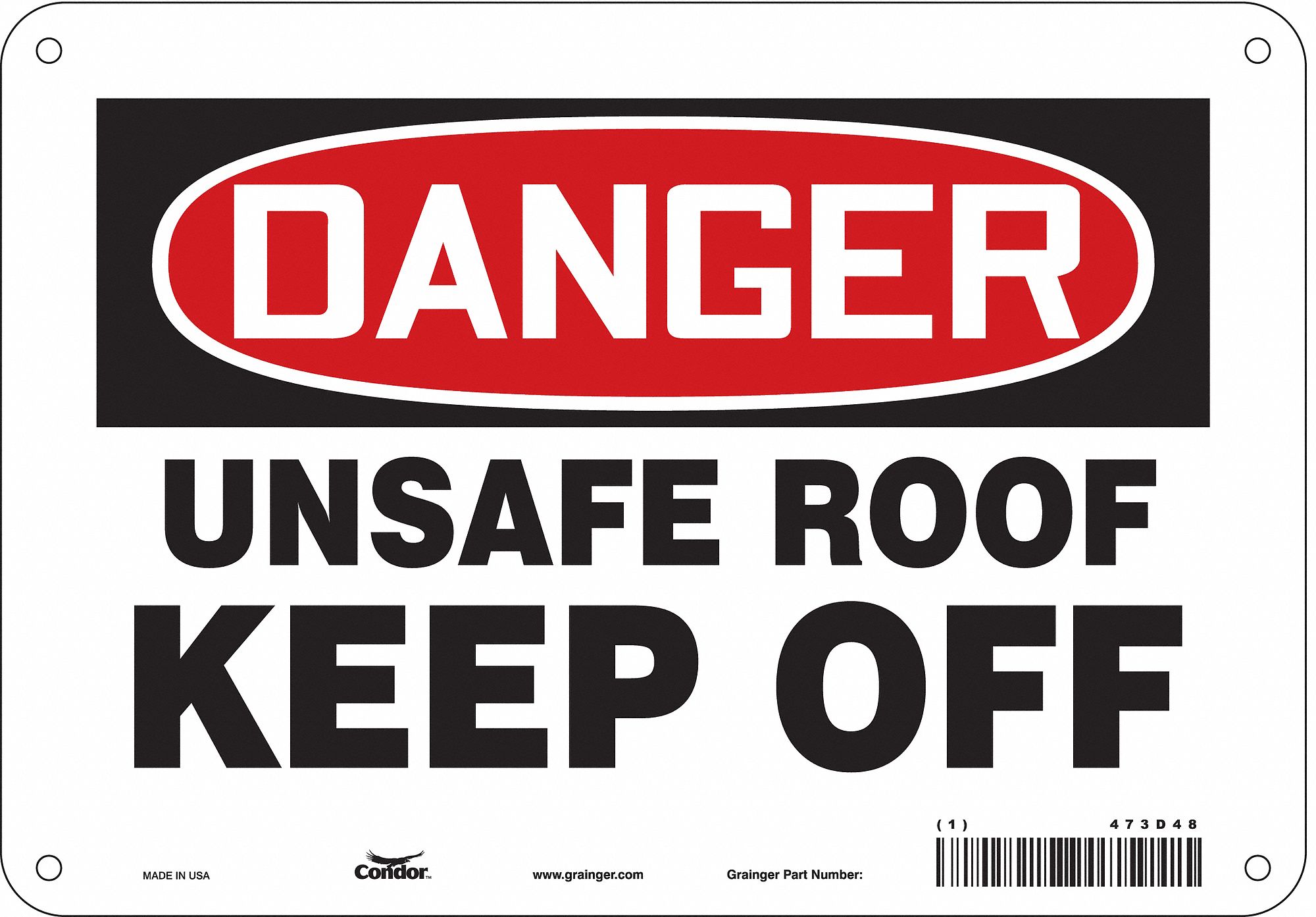 Safety Sign: Polyethylene, Mounting Holes Sign Mounting, 7 in x 10 in Nominal Sign Size, Danger