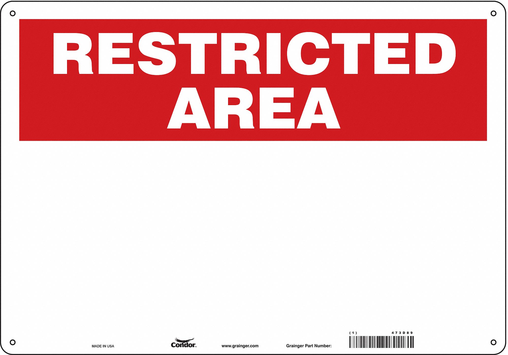 Safety Sign: Polyethylene, Mounting Holes Sign Mounting, 14 in x 20 in Nominal Sign Size, Blank