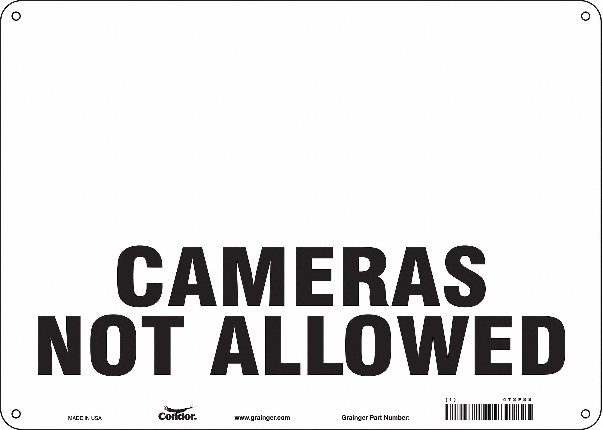 Safety Sign: Aluminum, Mounting Holes Sign Mounting, 10 in x 14 in Nominal Sign Size, 0.032 in Thick