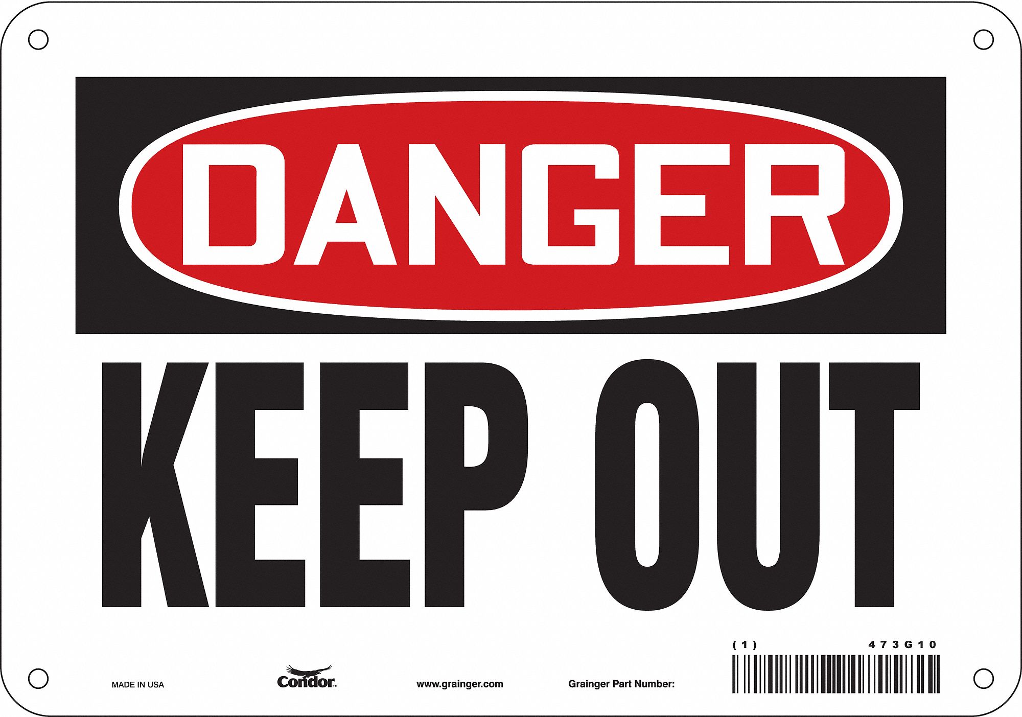 Safety Sign: Aluminum, Mounting Holes Sign Mounting, 7 in x 10 in Nominal Sign Size, 0.032 in Thick