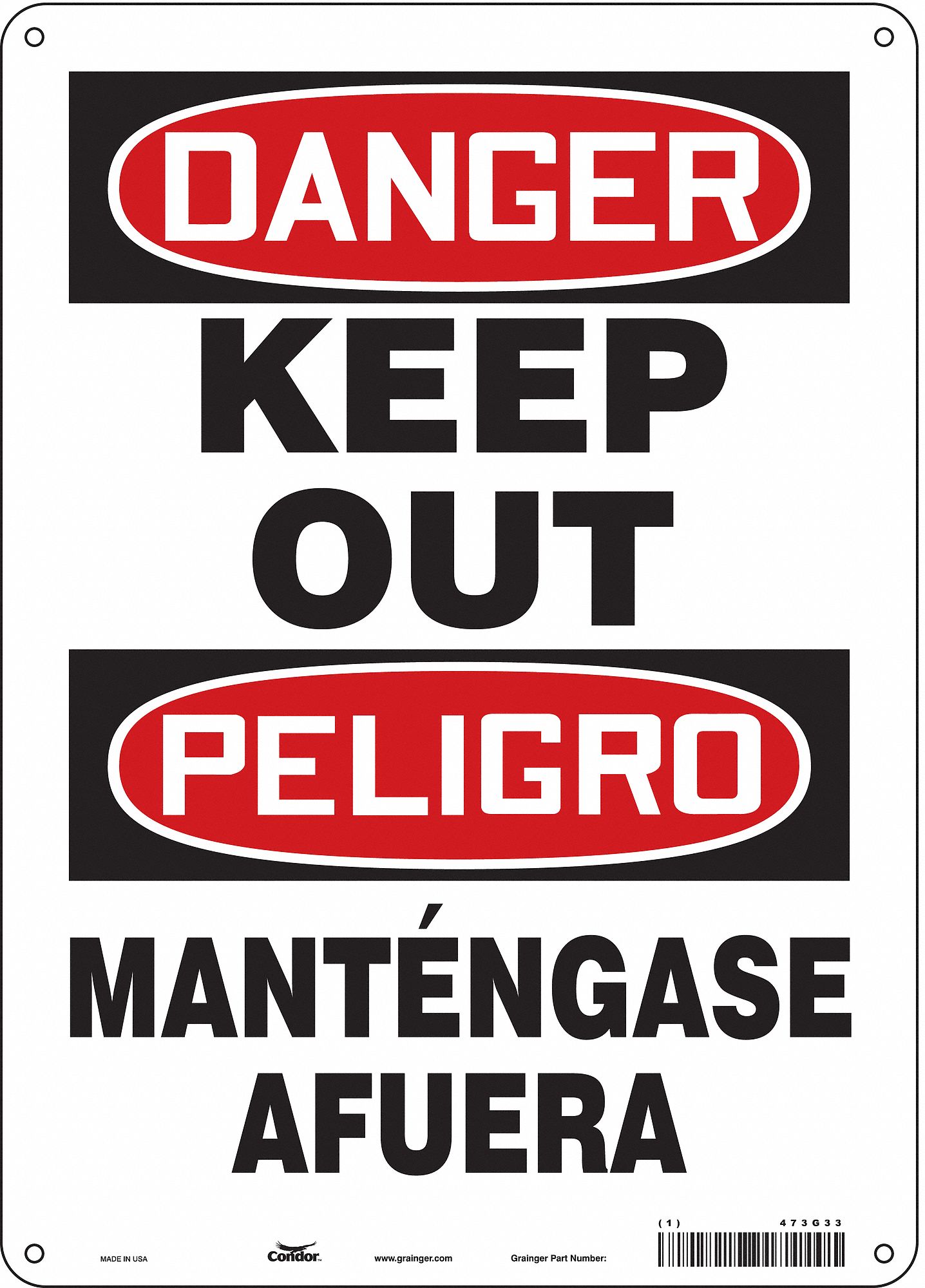 Safety Sign: Aluminum, Mounting Holes Sign Mounting, 14 in x 10 in Nominal Sign Size, 0.032 in Thick