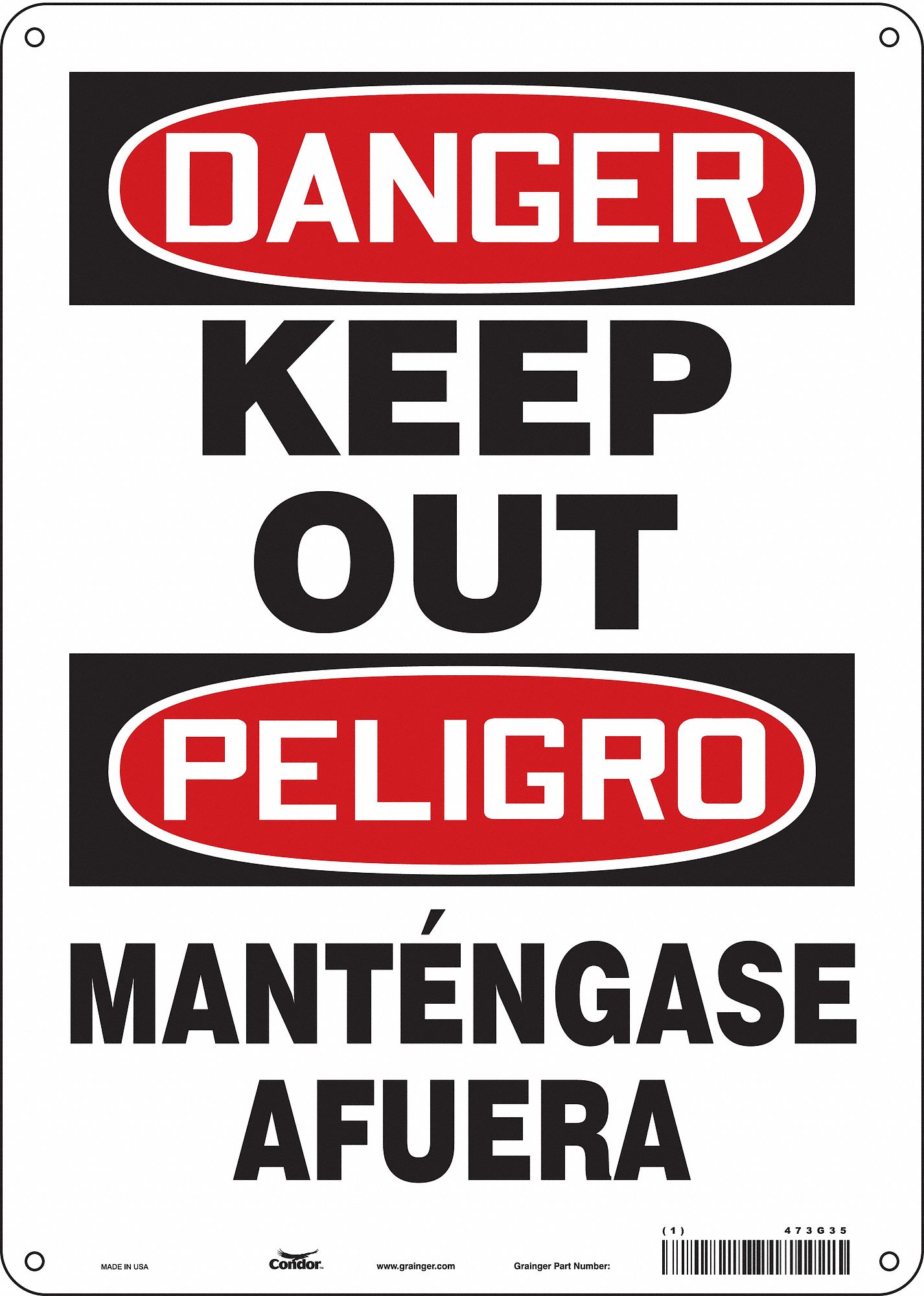 Safety Sign: Polyethylene, Mounting Holes Sign Mounting, 14 in x 10 in Nominal Sign Size, Wall