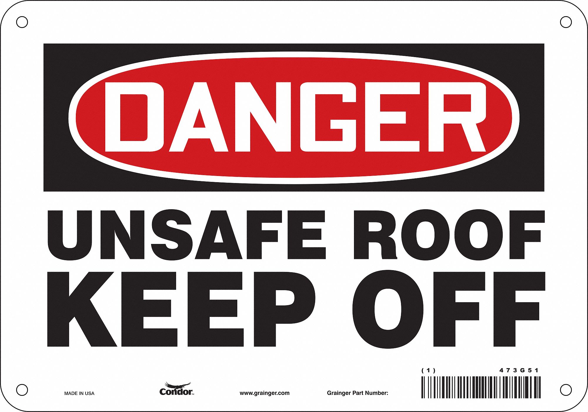 Safety Sign: Polyethylene, Mounting Holes Sign Mounting, 7 in x 10 in Nominal Sign Size, Danger
