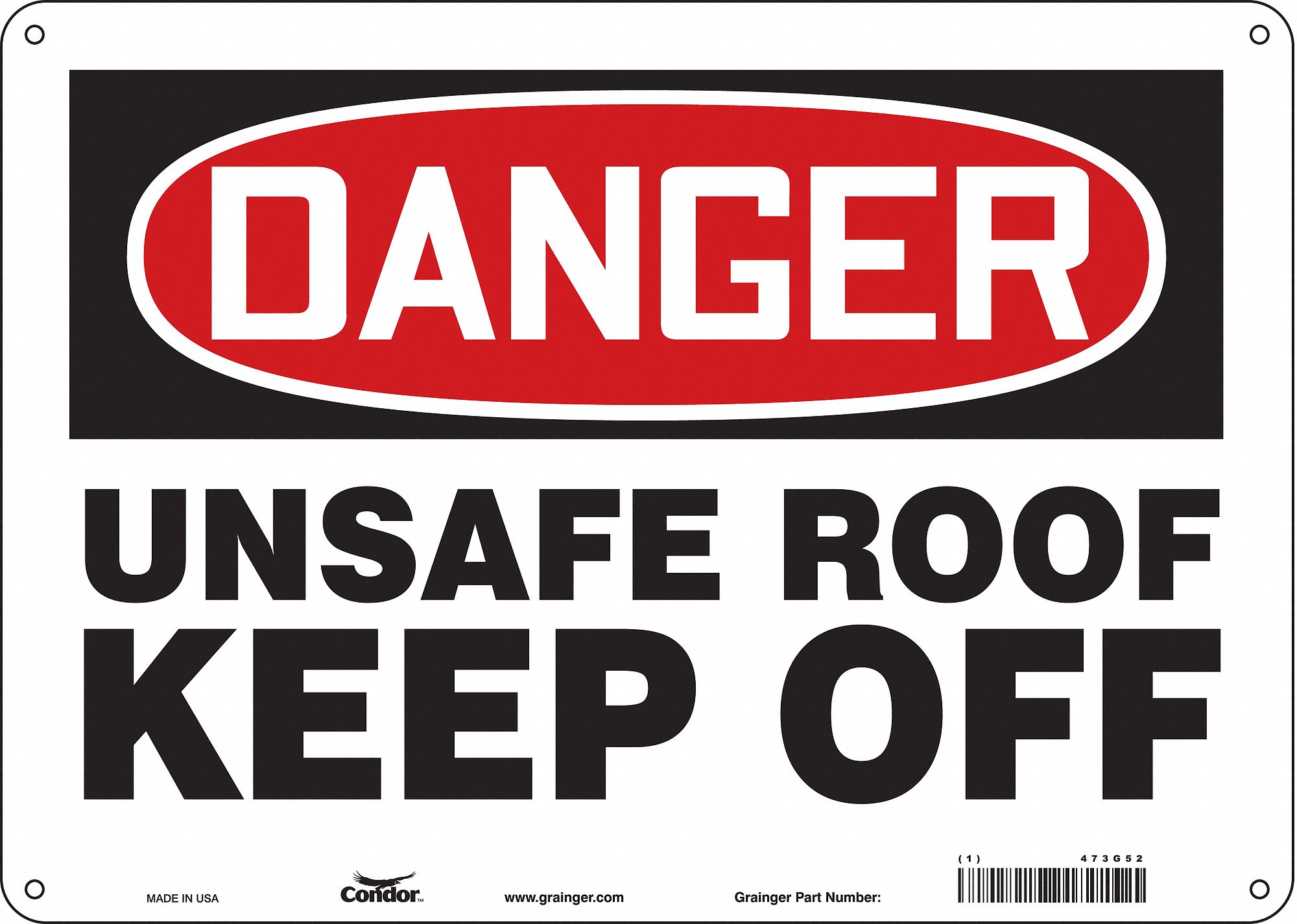 Safety Sign: Polyethylene, Mounting Holes Sign Mounting, 10 in x 14 in Nominal Sign Size, Danger