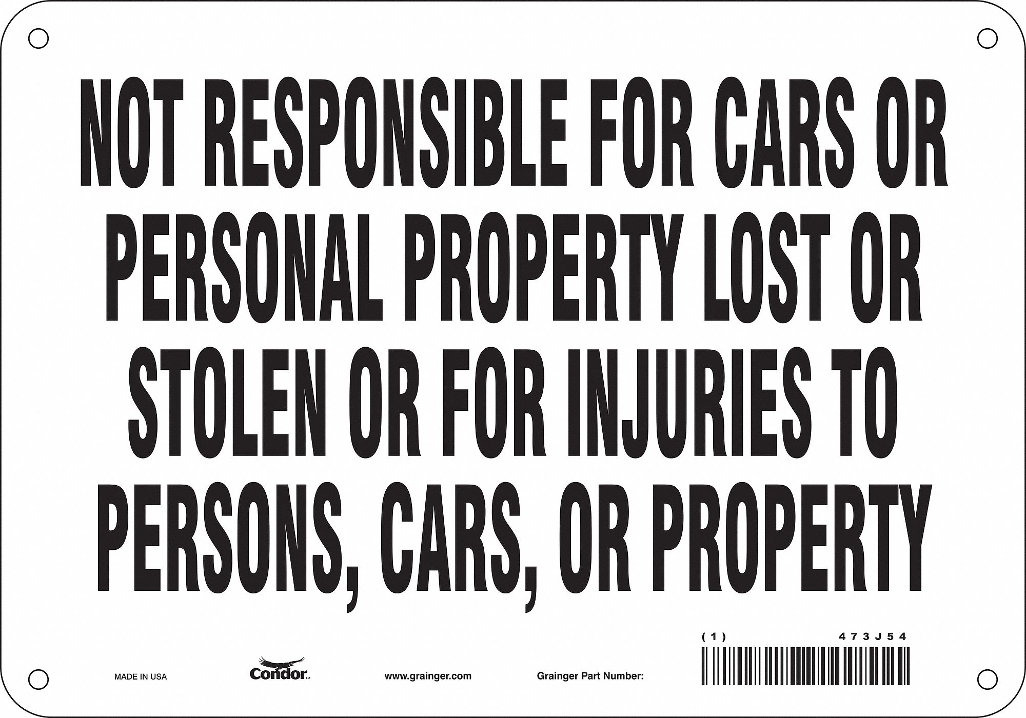 Safety Sign: Aluminum, Mounting Holes Sign Mounting, 7 in x 10 in Nominal Sign Size, 0.032 in Thick