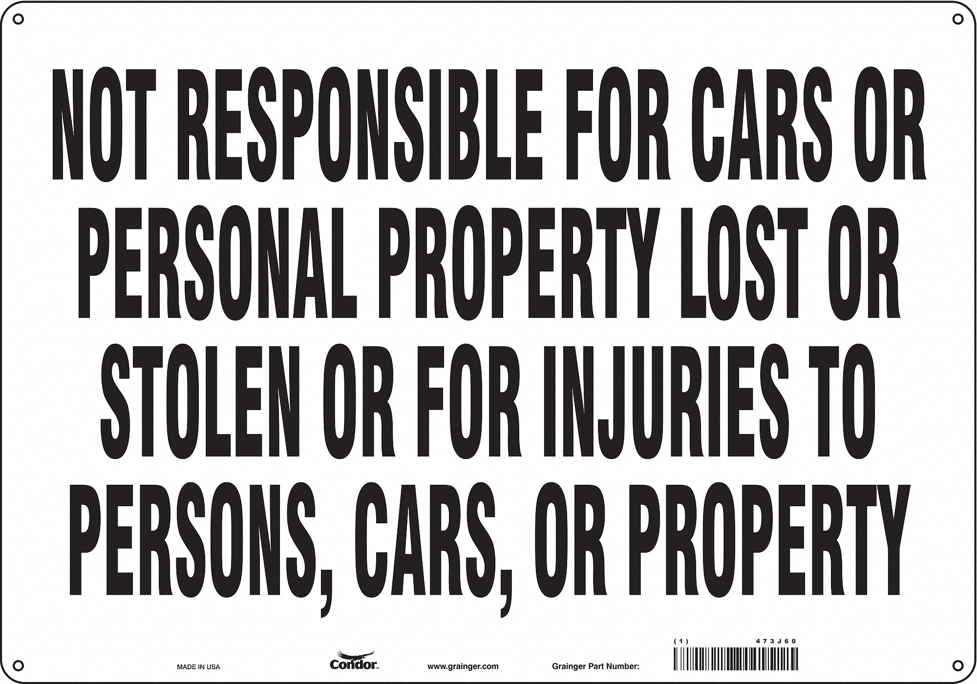 Safety Sign: Polyethylene, Mounting Holes Sign Mounting, 14 in x 20 in Nominal Sign Size, No Header