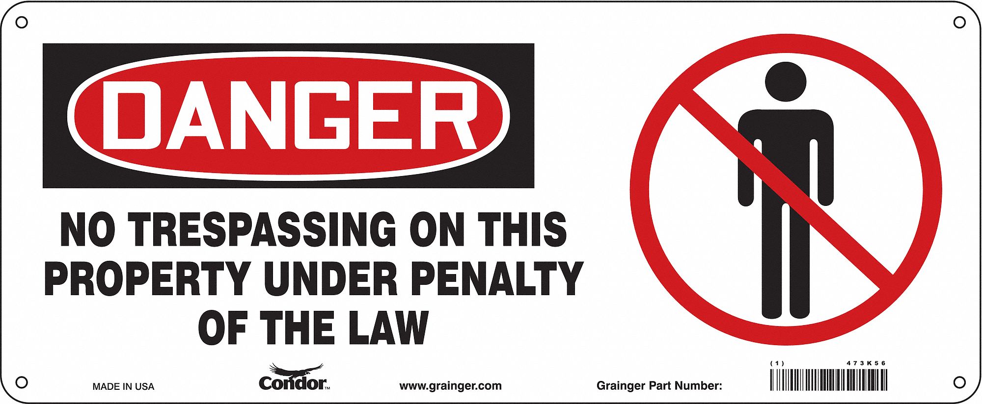 Safety Sign, 7 in x 17 in, Aluminum