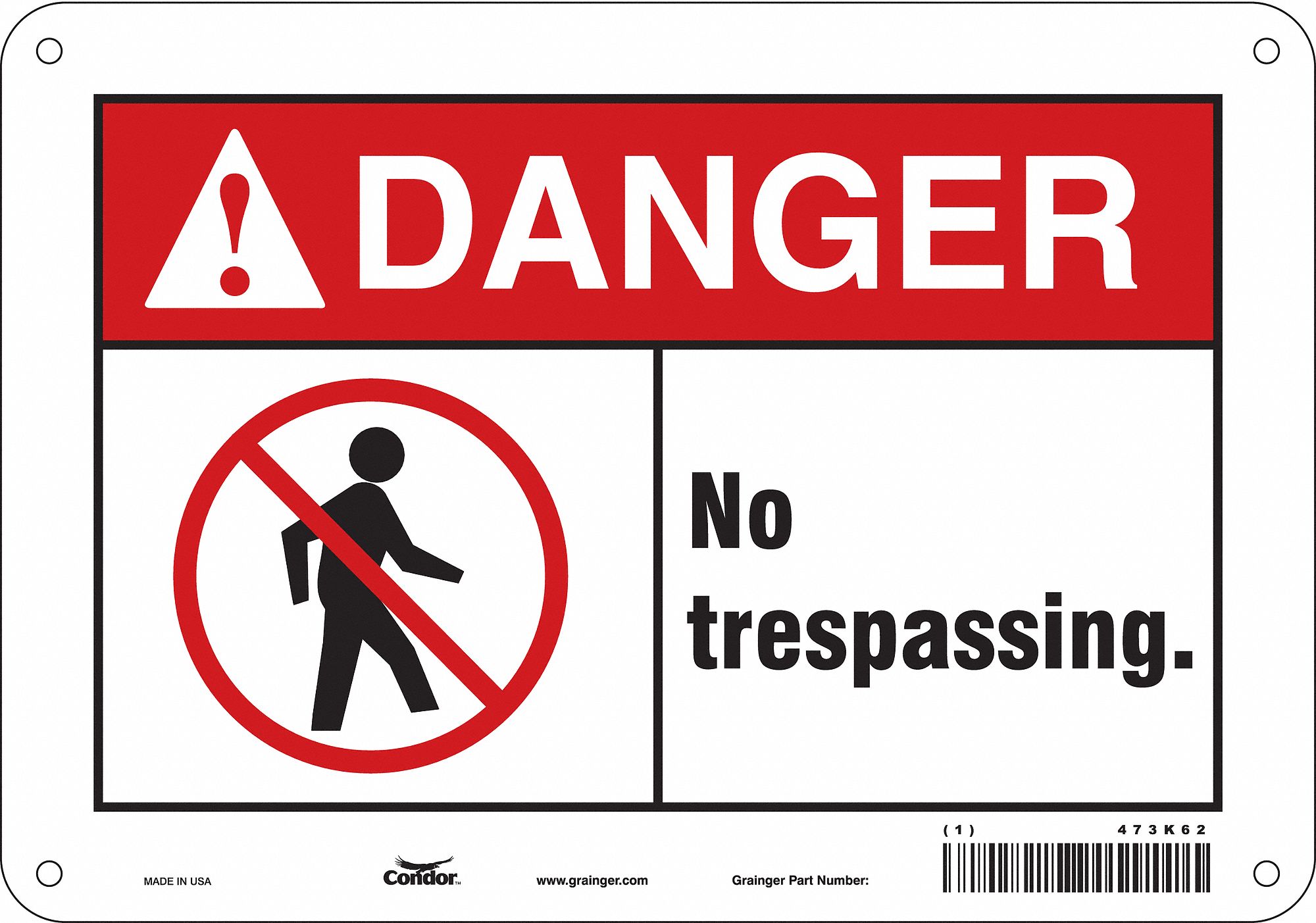 Safety Sign: Polyethylene, Mounting Holes Sign Mounting, 7 in x 10 in Nominal Sign Size