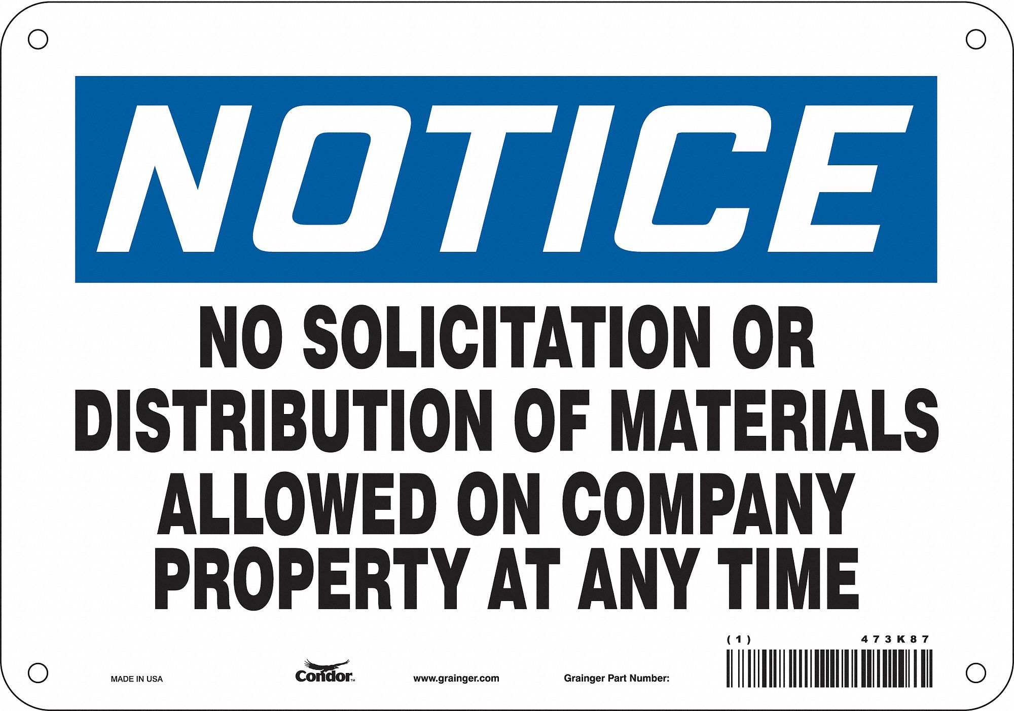 Safety Sign: Aluminum, Mounting Holes Sign Mounting, 7 in x 10 in Nominal Sign Size, 0.032 in Thick