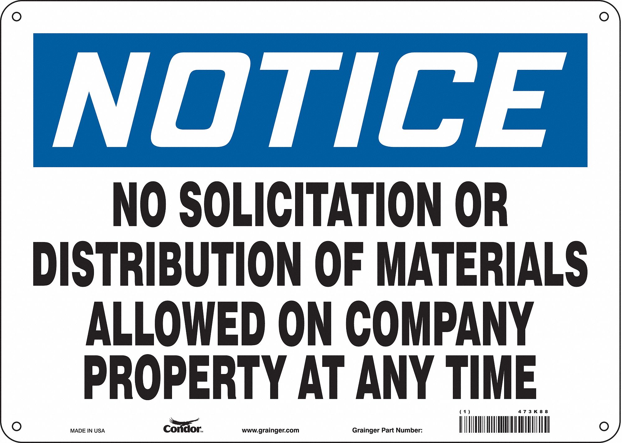 Safety Sign: Aluminum, Mounting Holes Sign Mounting, 10 in x 14 in Nominal Sign Size, 0.032 in Thick