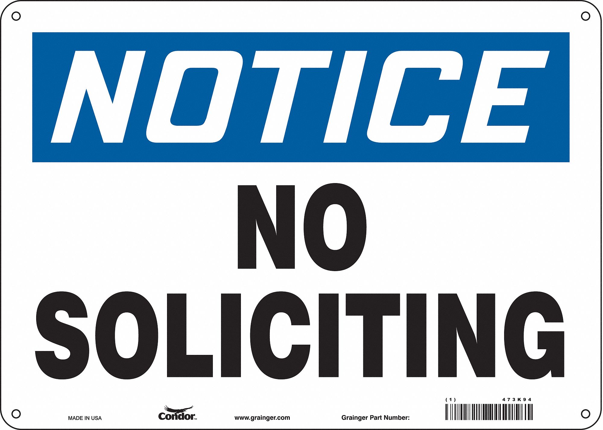 Safety Sign: Aluminum, Mounting Holes Sign Mounting, 10 in x 14 in Nominal Sign Size, 0.032 in Thick