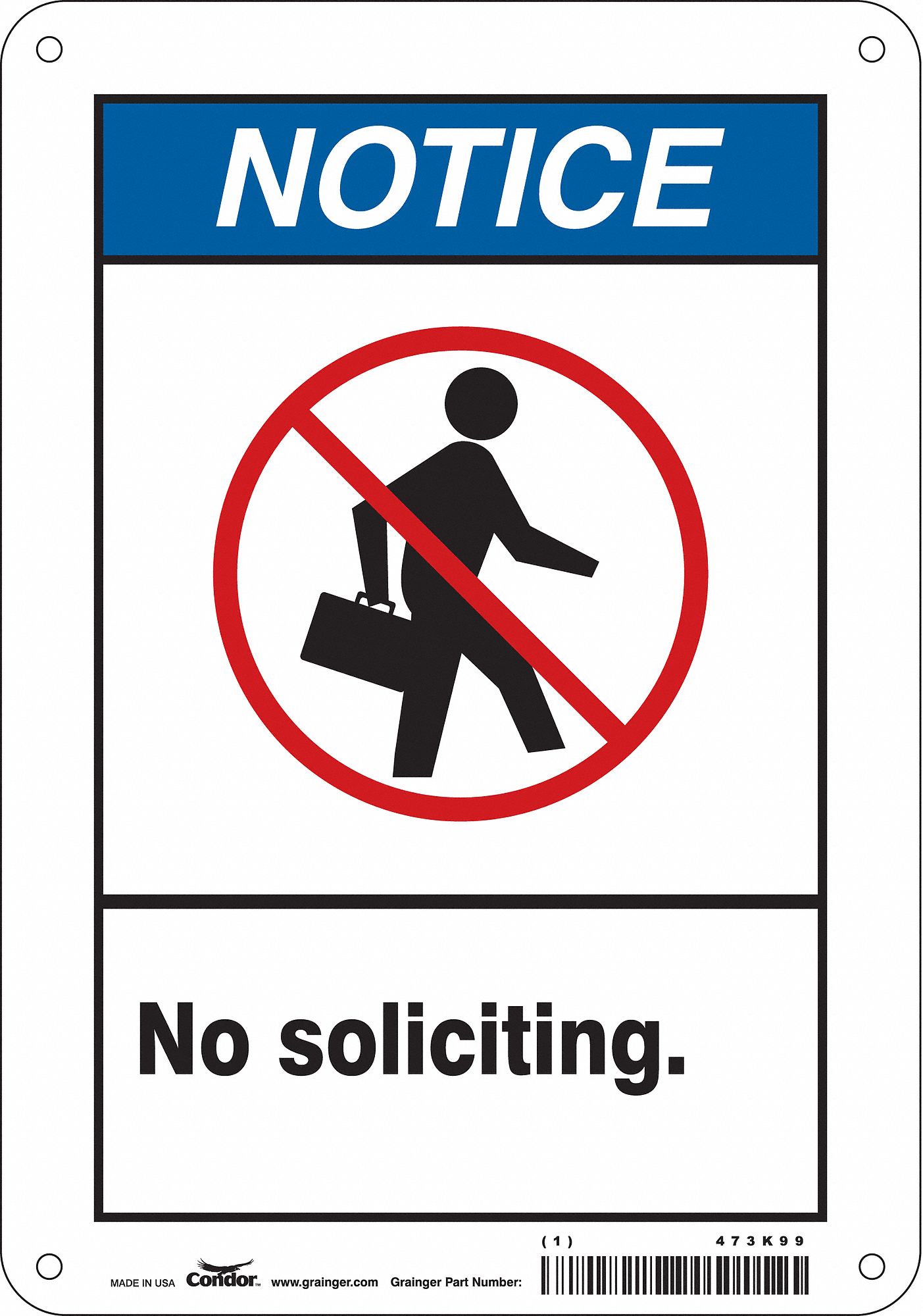 Safety Sign: Aluminum, Mounting Holes Sign Mounting, 10 in x 7 in Nominal Sign Size, 0.032 in Thick