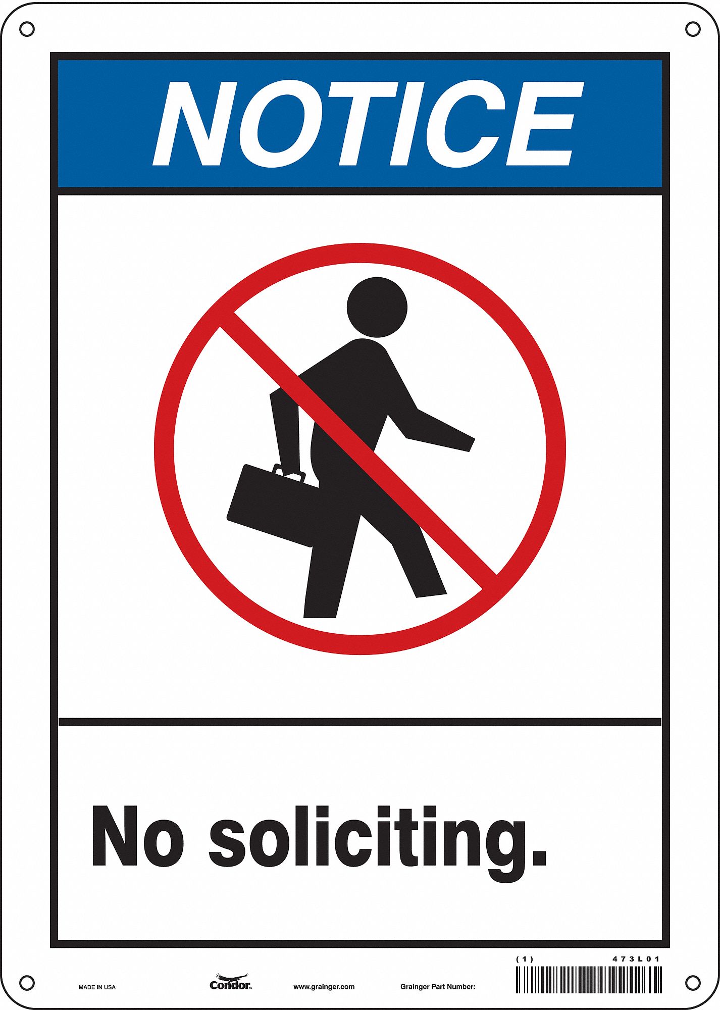 Safety Sign: Aluminum, Mounting Holes Sign Mounting, 14 in x 10 in Nominal Sign Size, 0.032 in Thick