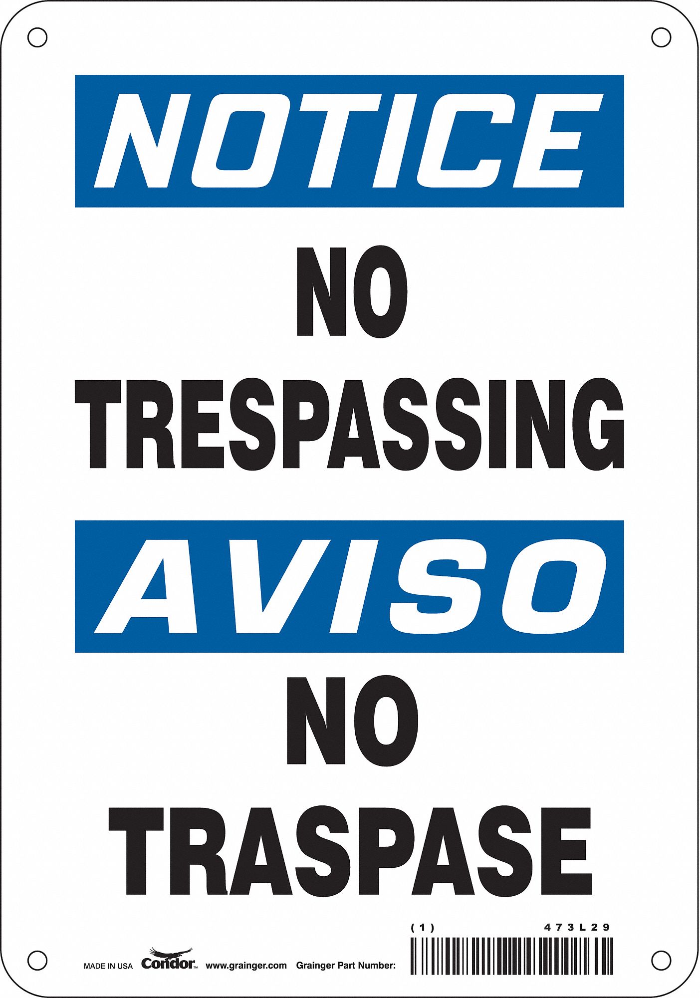 Safety Sign: Aluminum, Mounting Holes Sign Mounting, 10 in x 7 in Nominal Sign Size, 0.032 in Thick