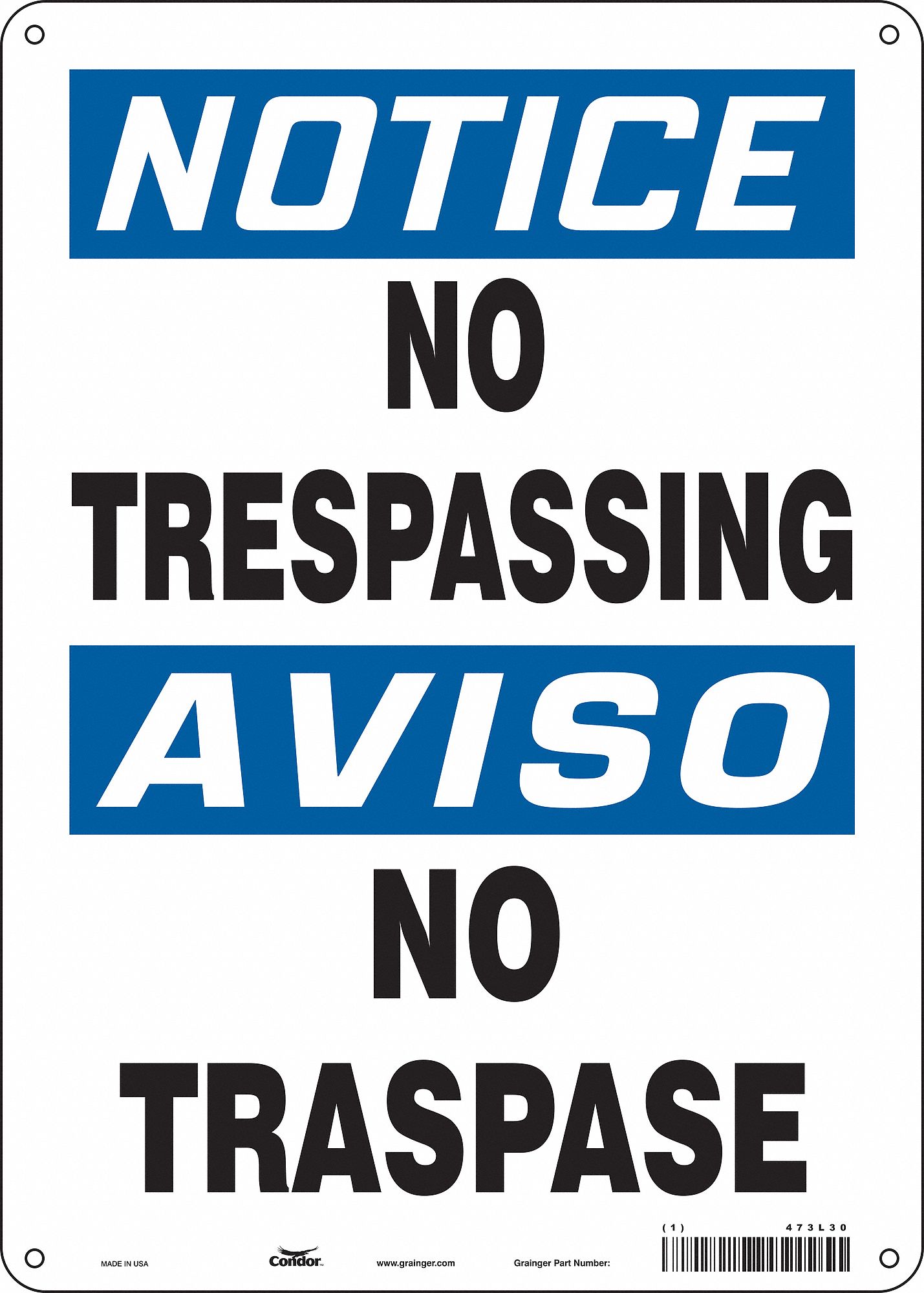 Safety Sign: Aluminum, Mounting Holes Sign Mounting, 14 in x 10 in Nominal Sign Size, 0.032 in Thick
