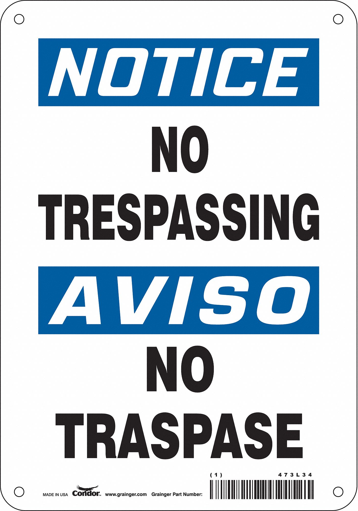 Safety Sign: Polyethylene, Mounting Holes Sign Mounting, 10 in x 7 in Nominal Sign Size