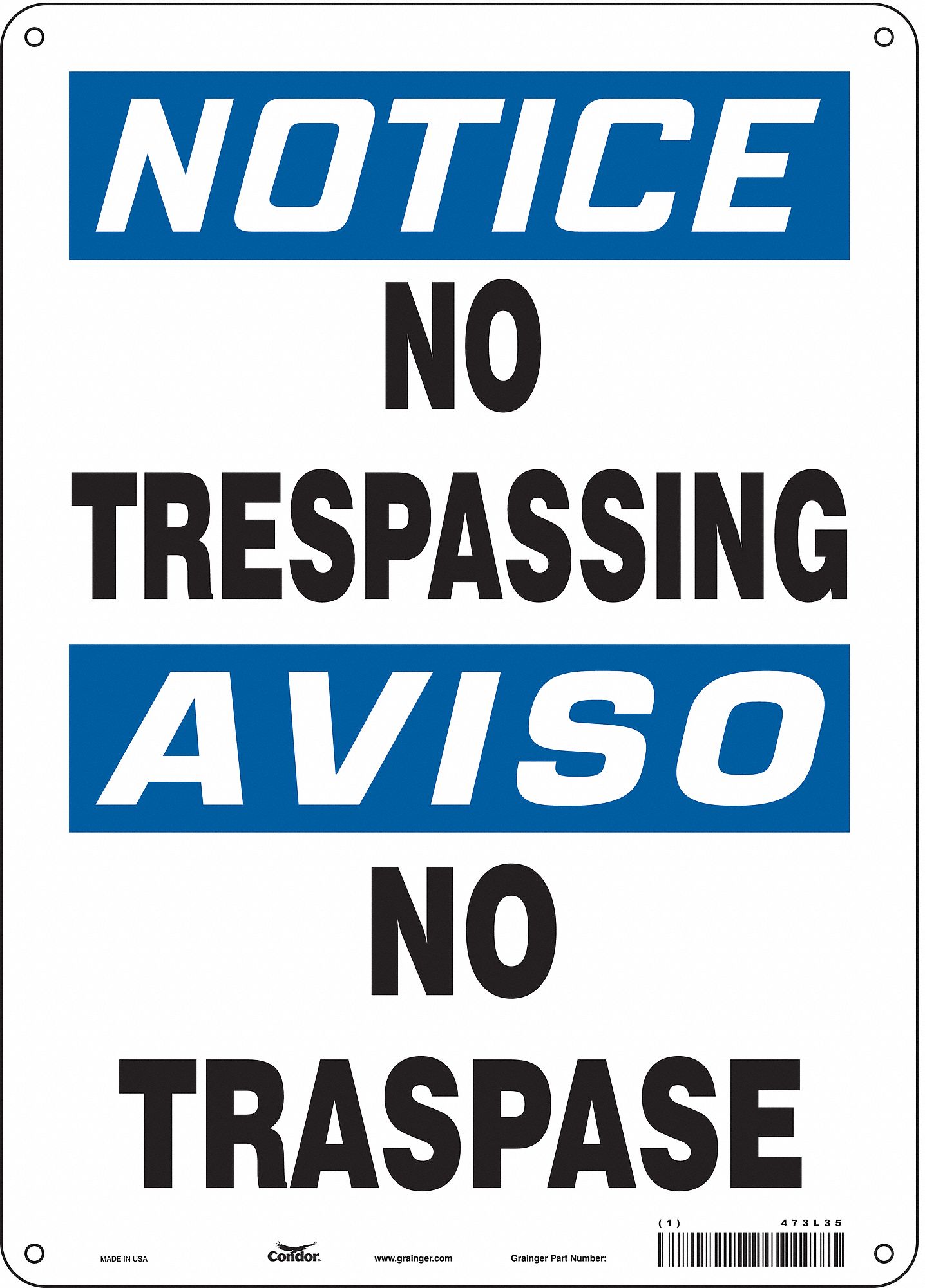 Safety Sign: Polyethylene, Mounting Holes Sign Mounting, 14 in x 10 in Nominal Sign Size