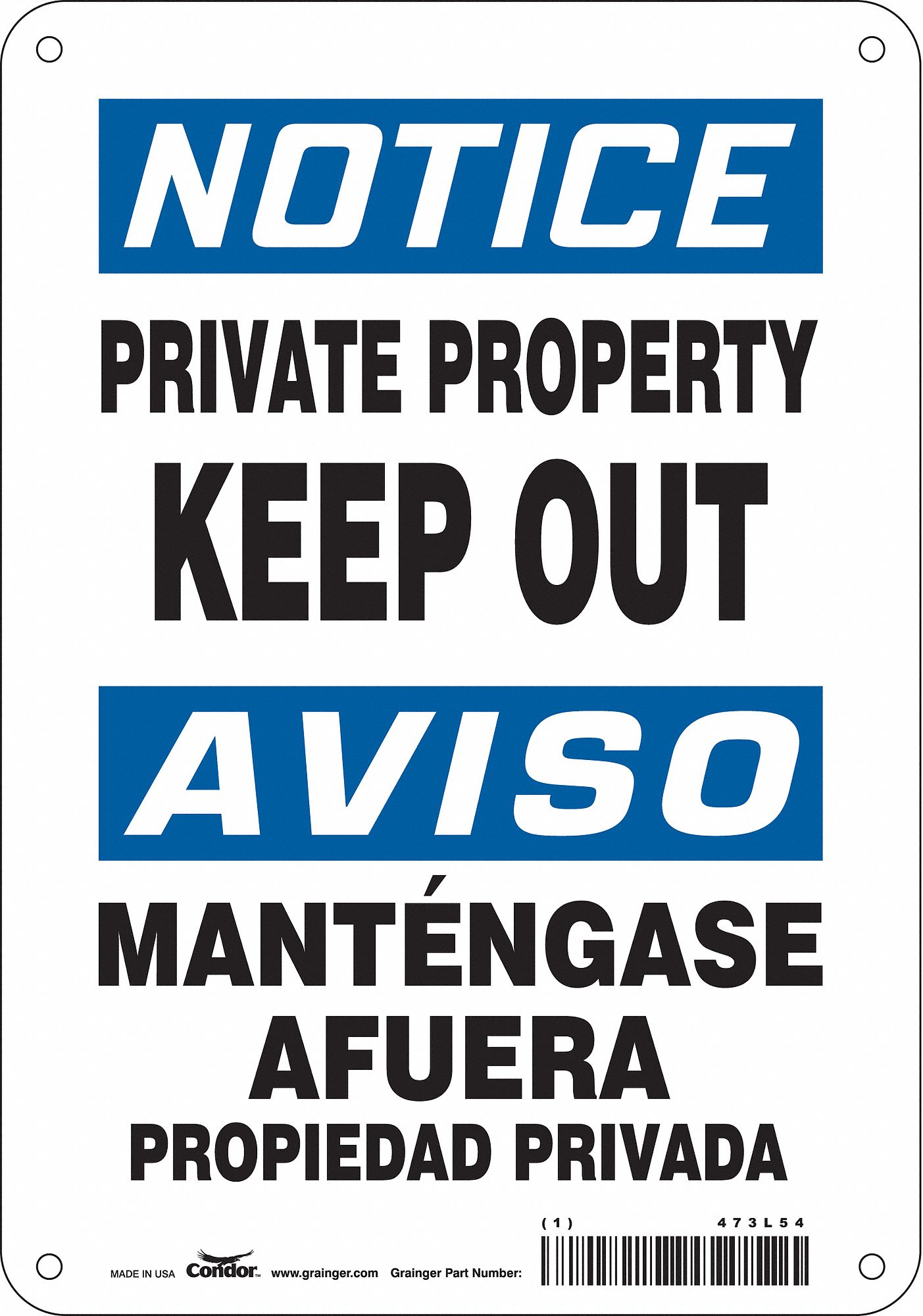 Safety Sign: Aluminum, Mounting Holes Sign Mounting, 10 in x 7 in Nominal Sign Size, 0.032 in Thick