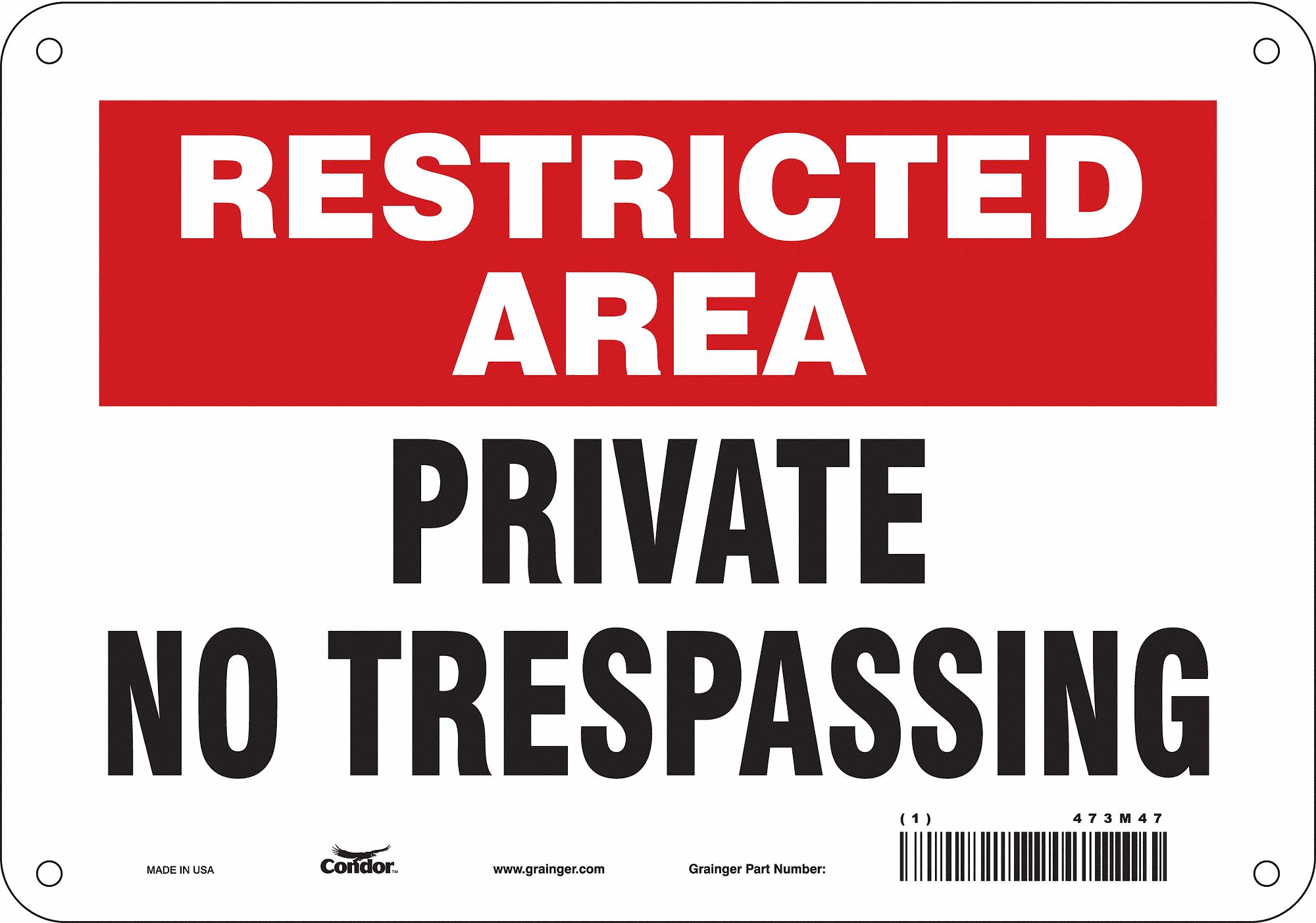 Safety Sign: Aluminum, Mounting Holes Sign Mounting, 7 in x 10 in Nominal Sign Size, 0.032 in Thick