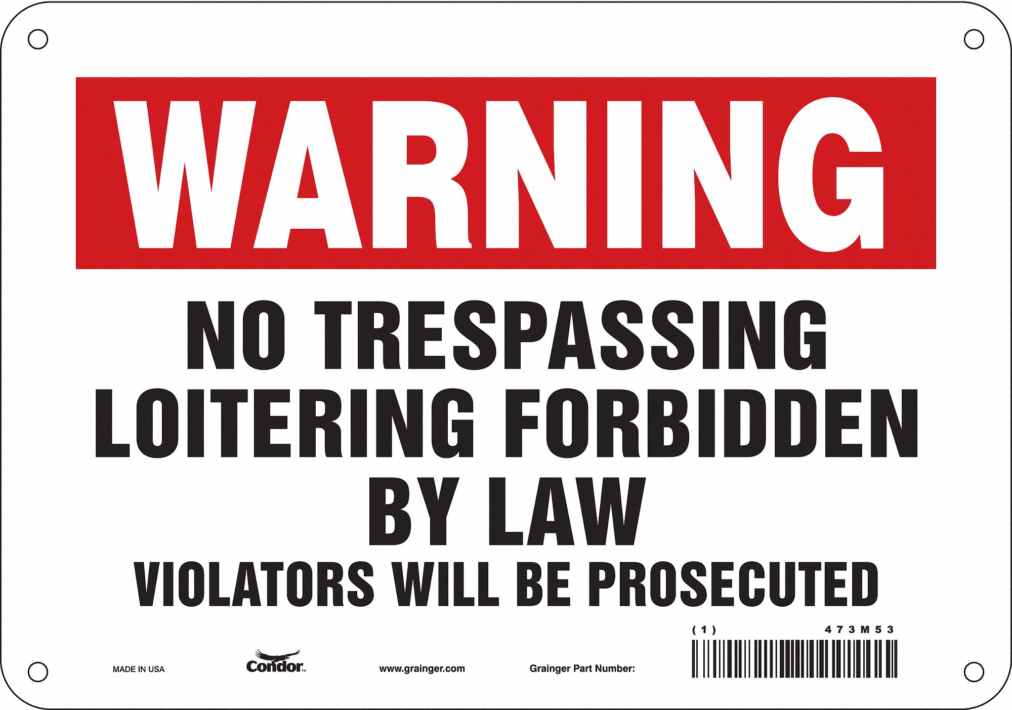 Safety Sign: Aluminum, Mounting Holes Sign Mounting, 7 in x 10 in Nominal Sign Size, 0.032 in Thick
