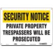 Security Notice: Private Property Trespassers Will Be Prosecuted Signs