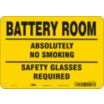Battery Room Absolutely No Smoking Safety Glasses Required Signs