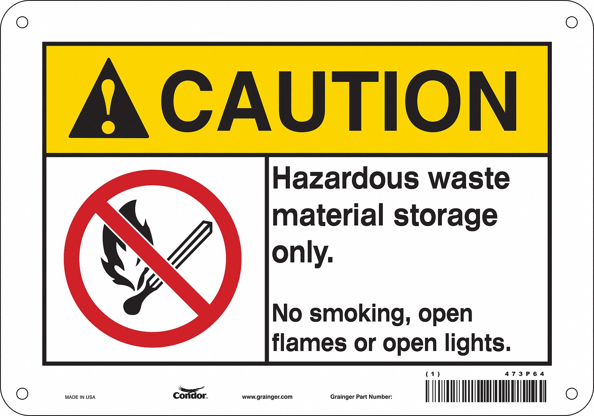 Safety Sign: Polyethylene, Mounting Holes Sign Mounting, 7 in x 10 in Nominal Sign Size, Caution