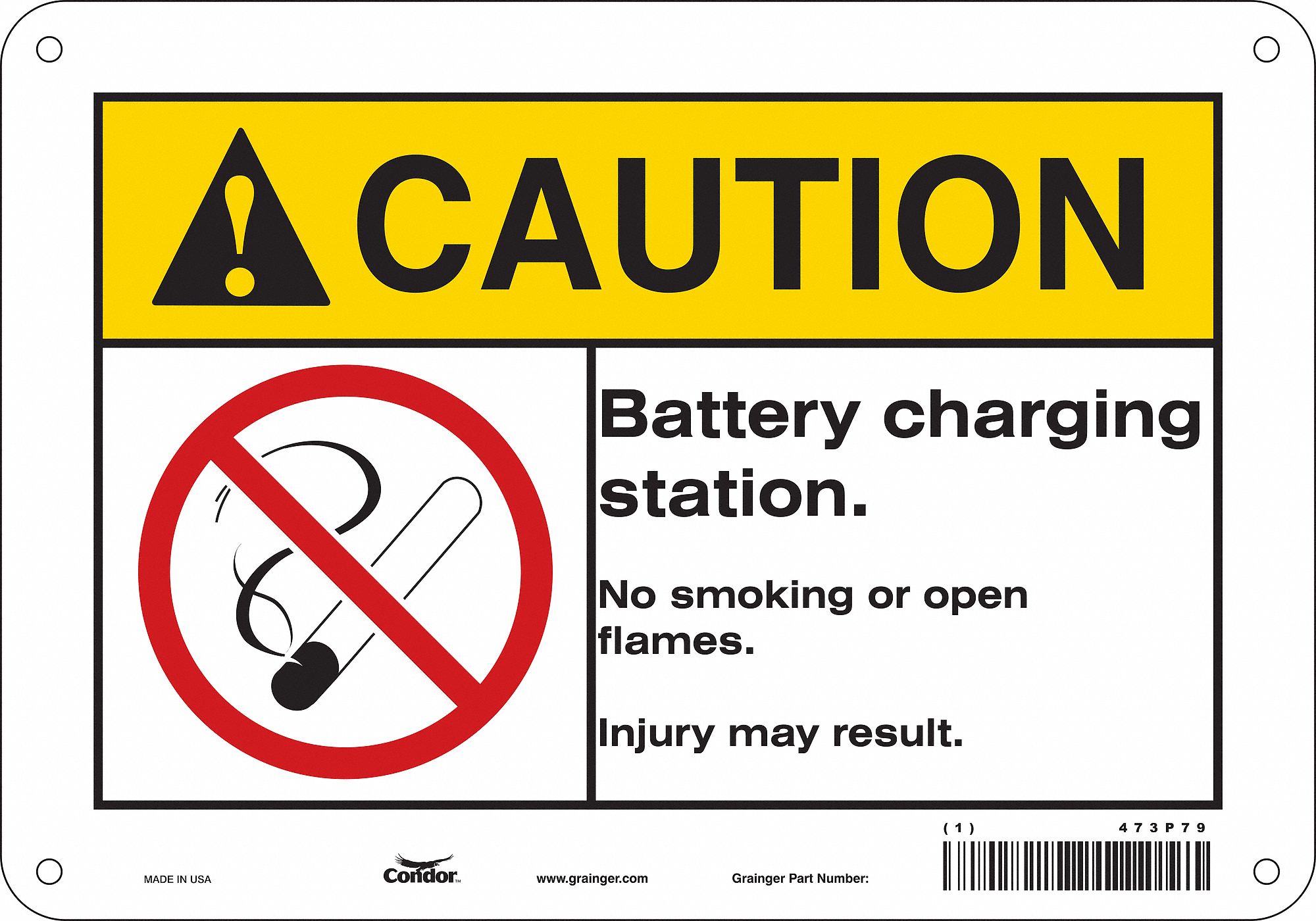 Safety Sign: Polyethylene, Mounting Holes Sign Mounting, 7 in x 10 in Nominal Sign Size, Caution