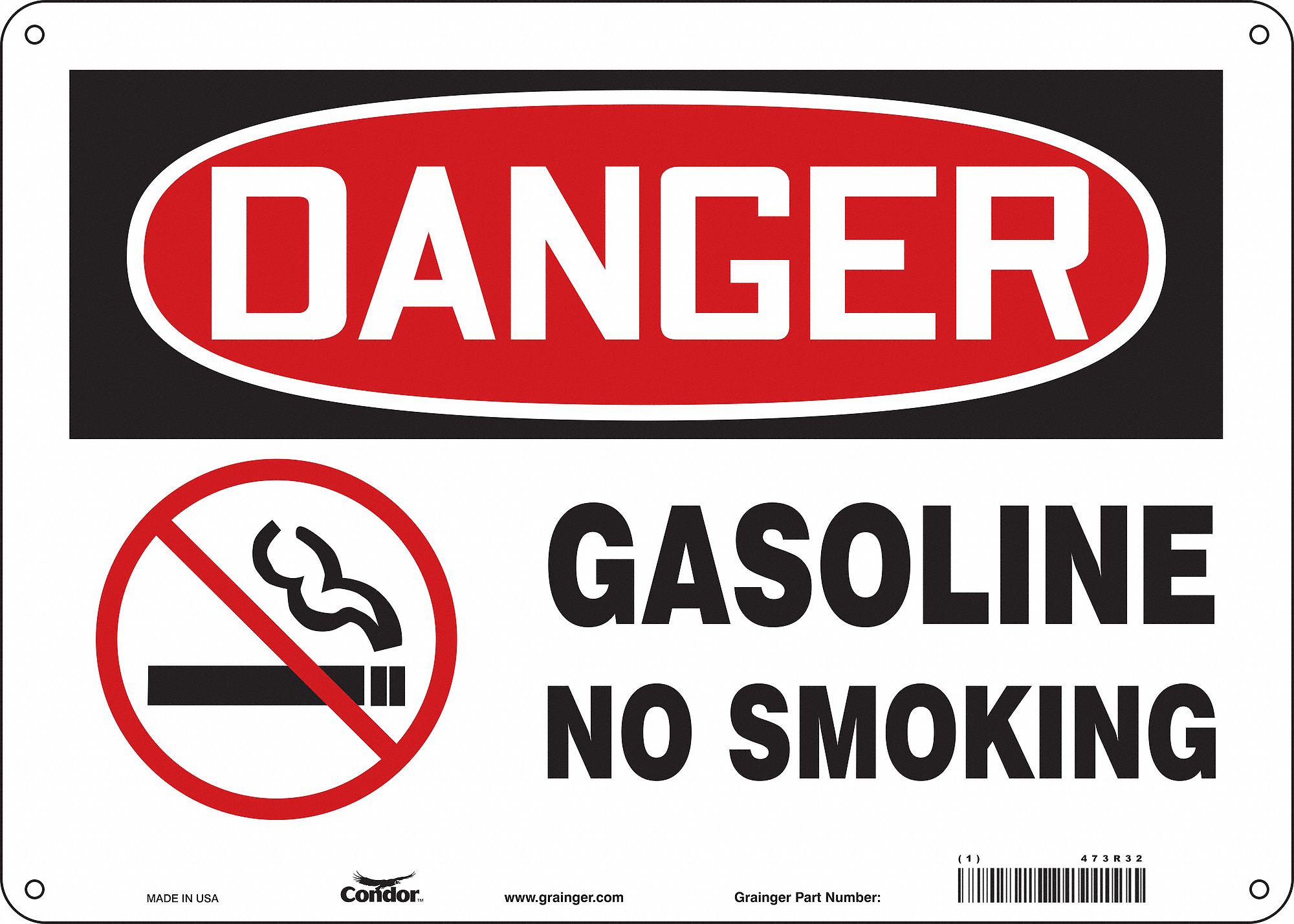 Safety Sign: Polyethylene, Mounting Holes Sign Mounting, 10 in x 14 in Nominal Sign Size, Danger