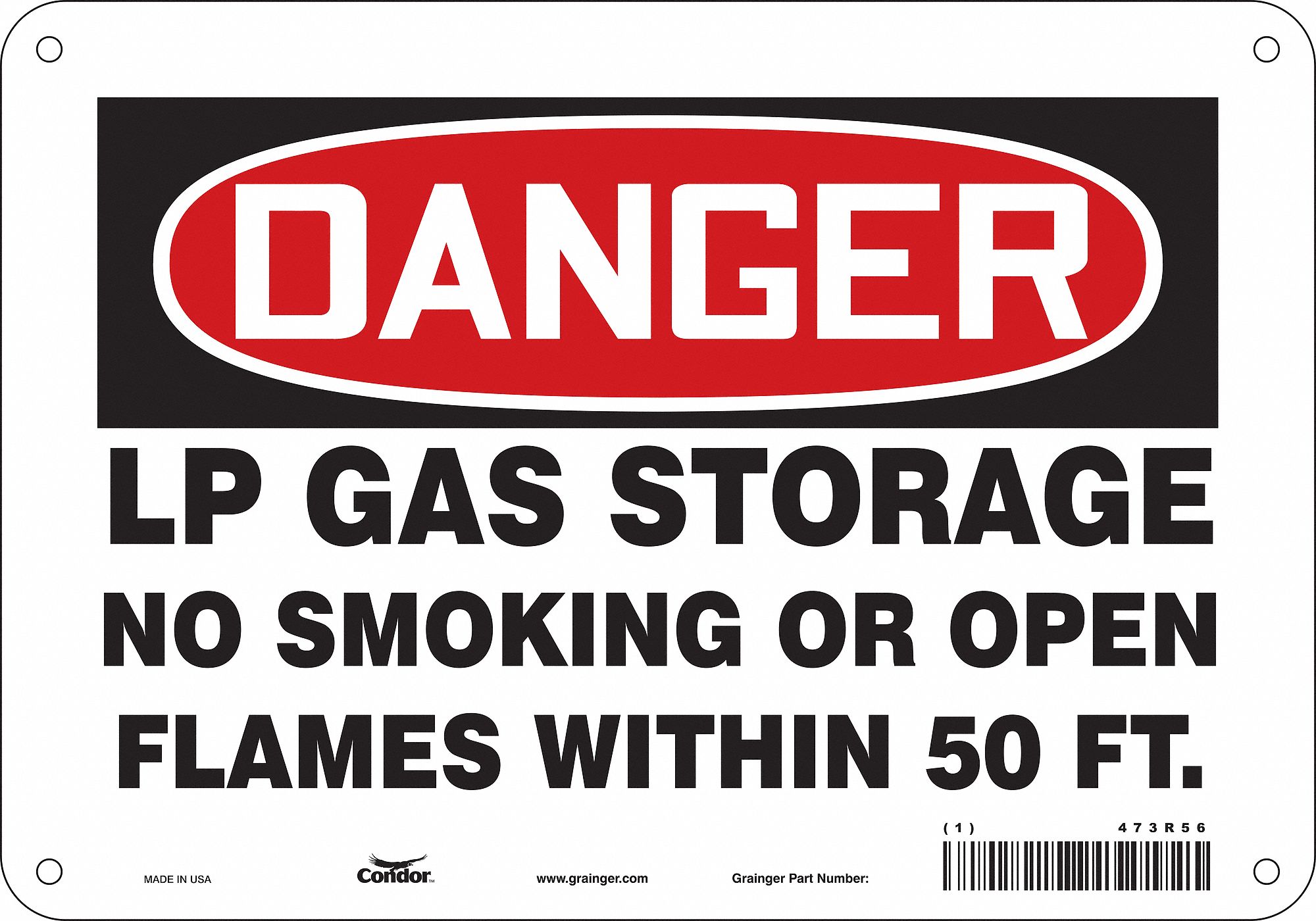 Safety Sign: Polyethylene, Mounting Holes Sign Mounting, 7 in x 10 in Nominal Sign Size, Danger