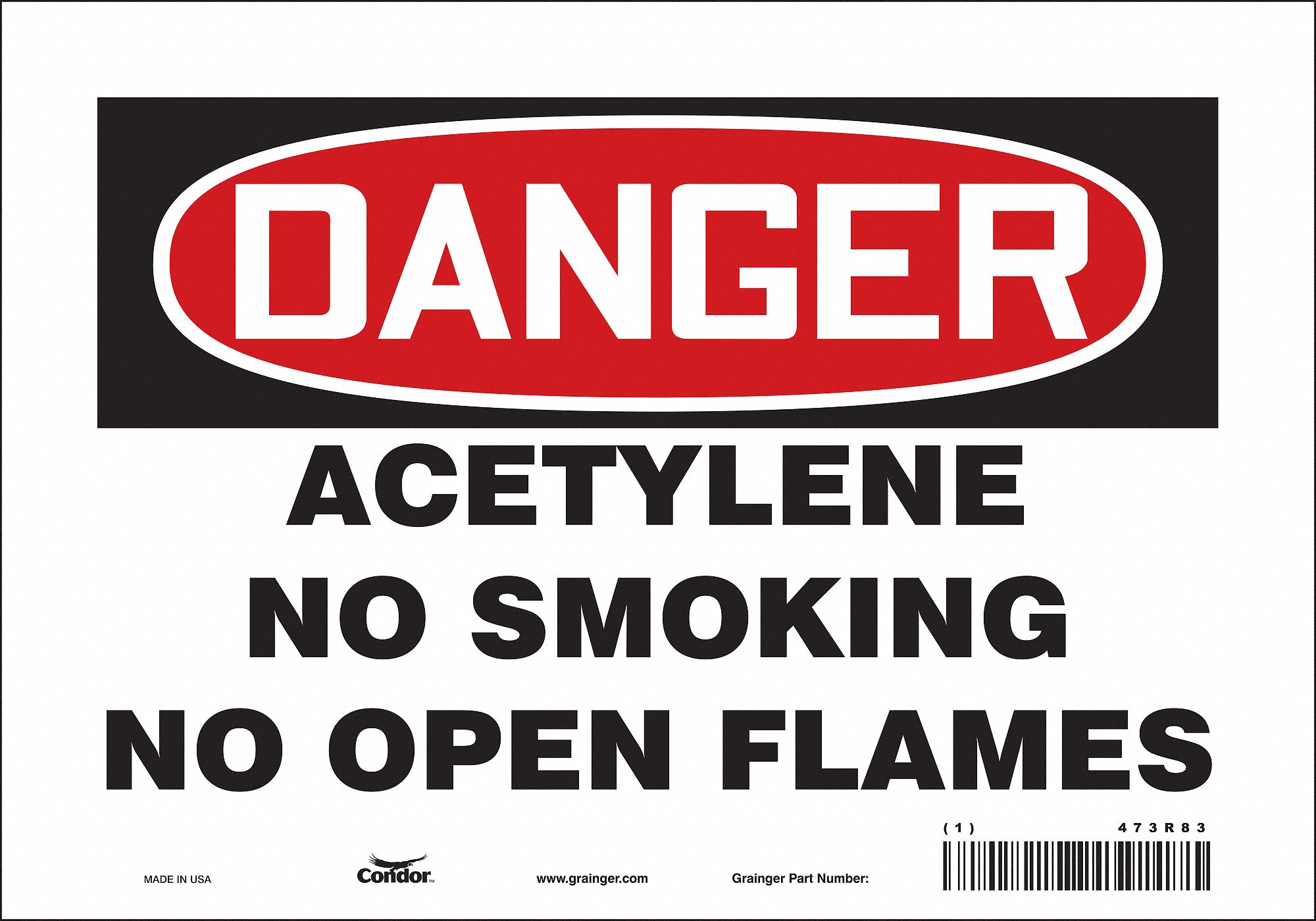 SAFETY SIGN, VINYL, ADHESIVE MOUNT, 7 X 10IN NOMINAL SIGN SIZE, NOT RETROREFLECTIVE, ACETYLENE NO SMOKING NO OPEN FLAMES
