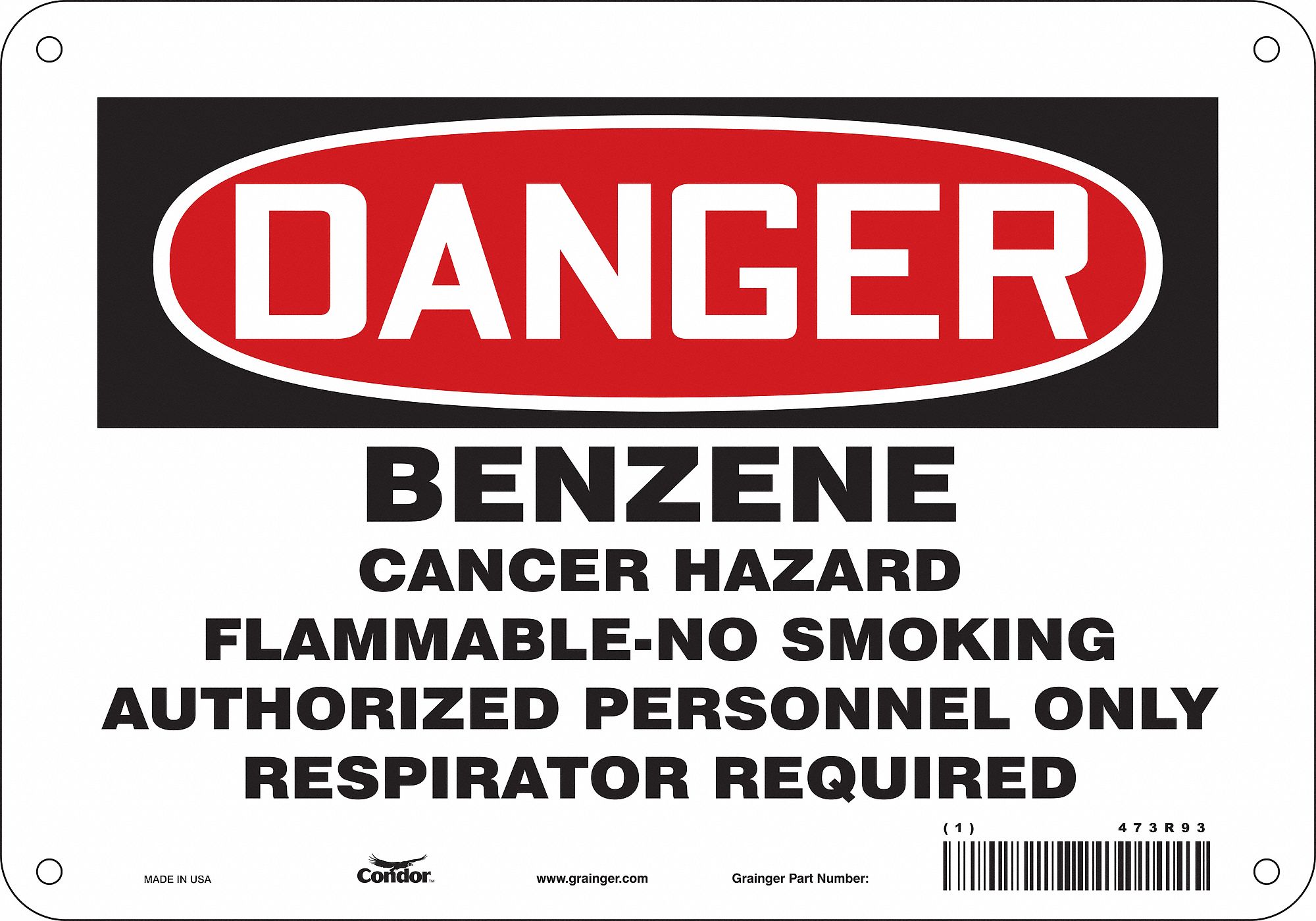 Safety Sign: Polyethylene, Mounting Holes Sign Mounting, 7 in x 10 in Nominal Sign Size, Danger
