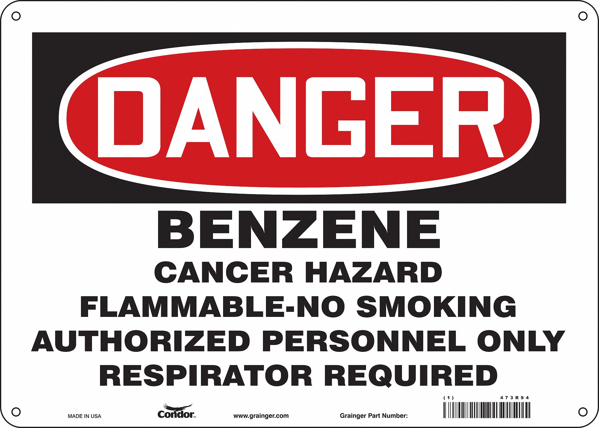 Safety Sign: Polyethylene, Mounting Holes Sign Mounting, 10 in x 14 in Nominal Sign Size, Danger